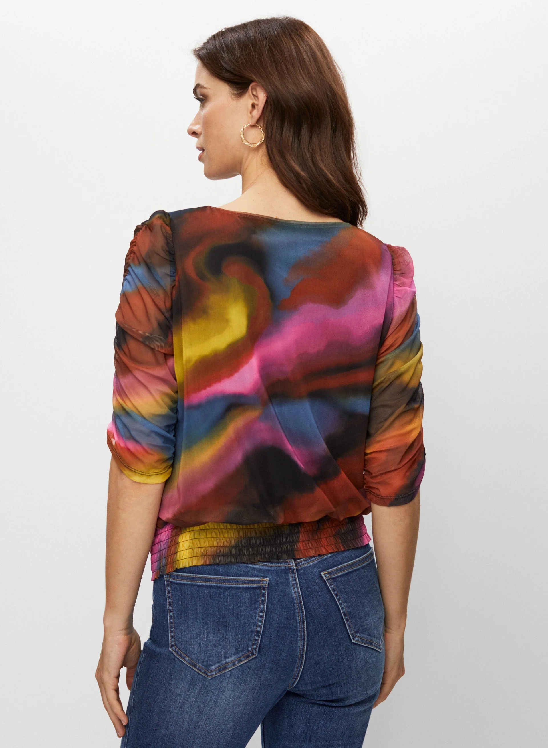 Marbled Print 3/4 Sleeve Top