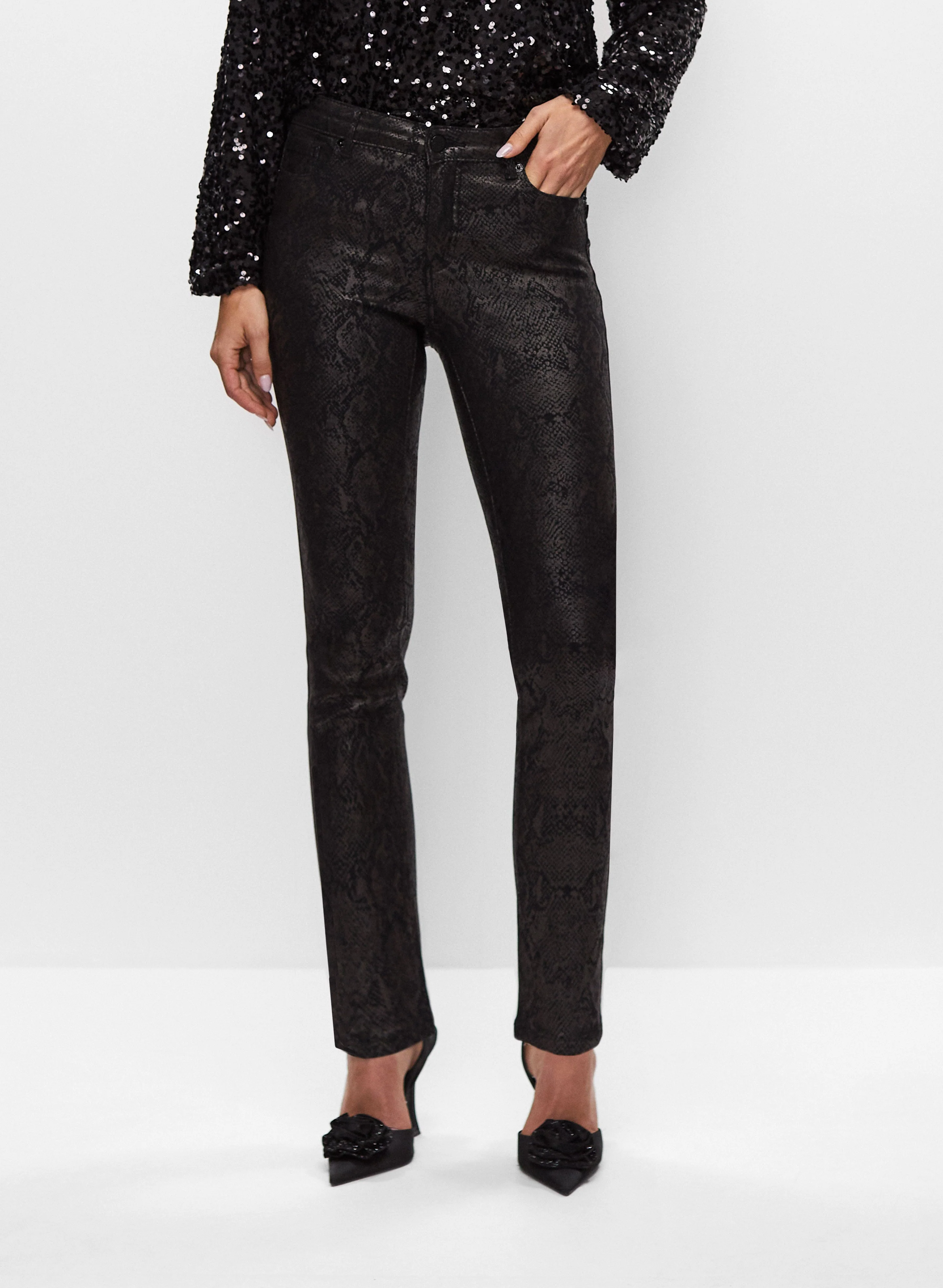 Snakeskin Print Coated Jeans
