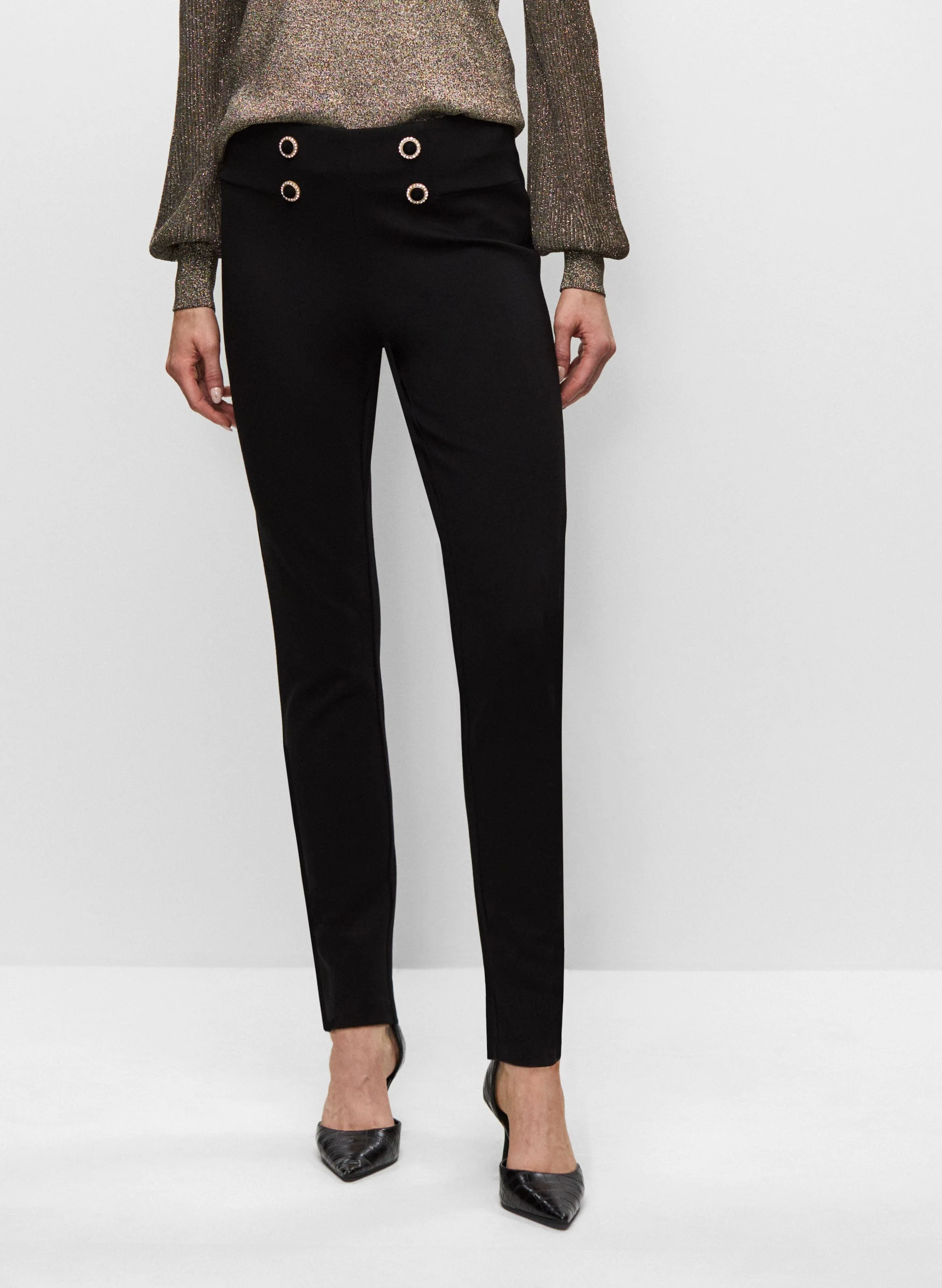 Jewel Button Pull-On Pants