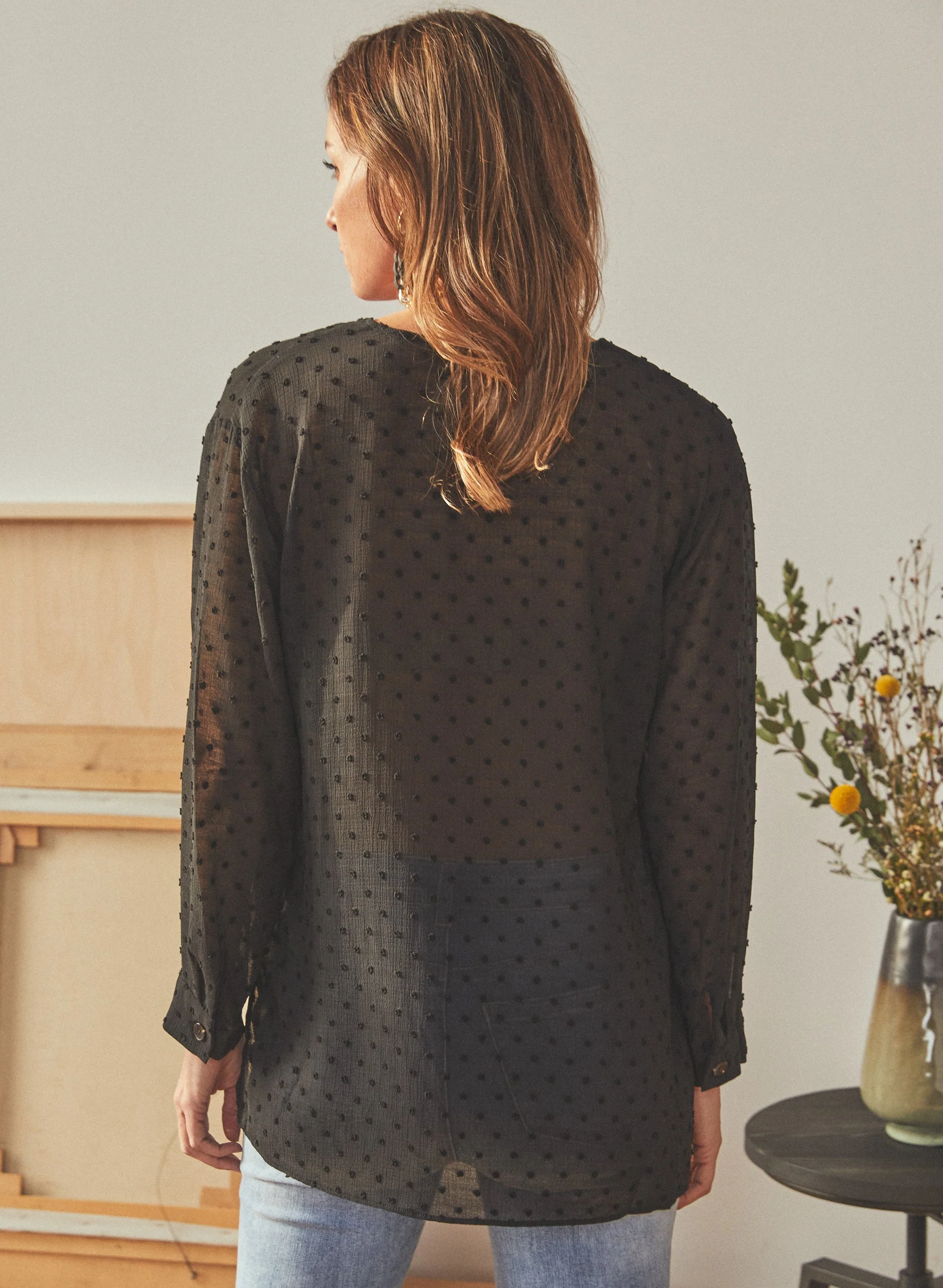 Vince Camuto - Dotted Motif V-Neck Blouse