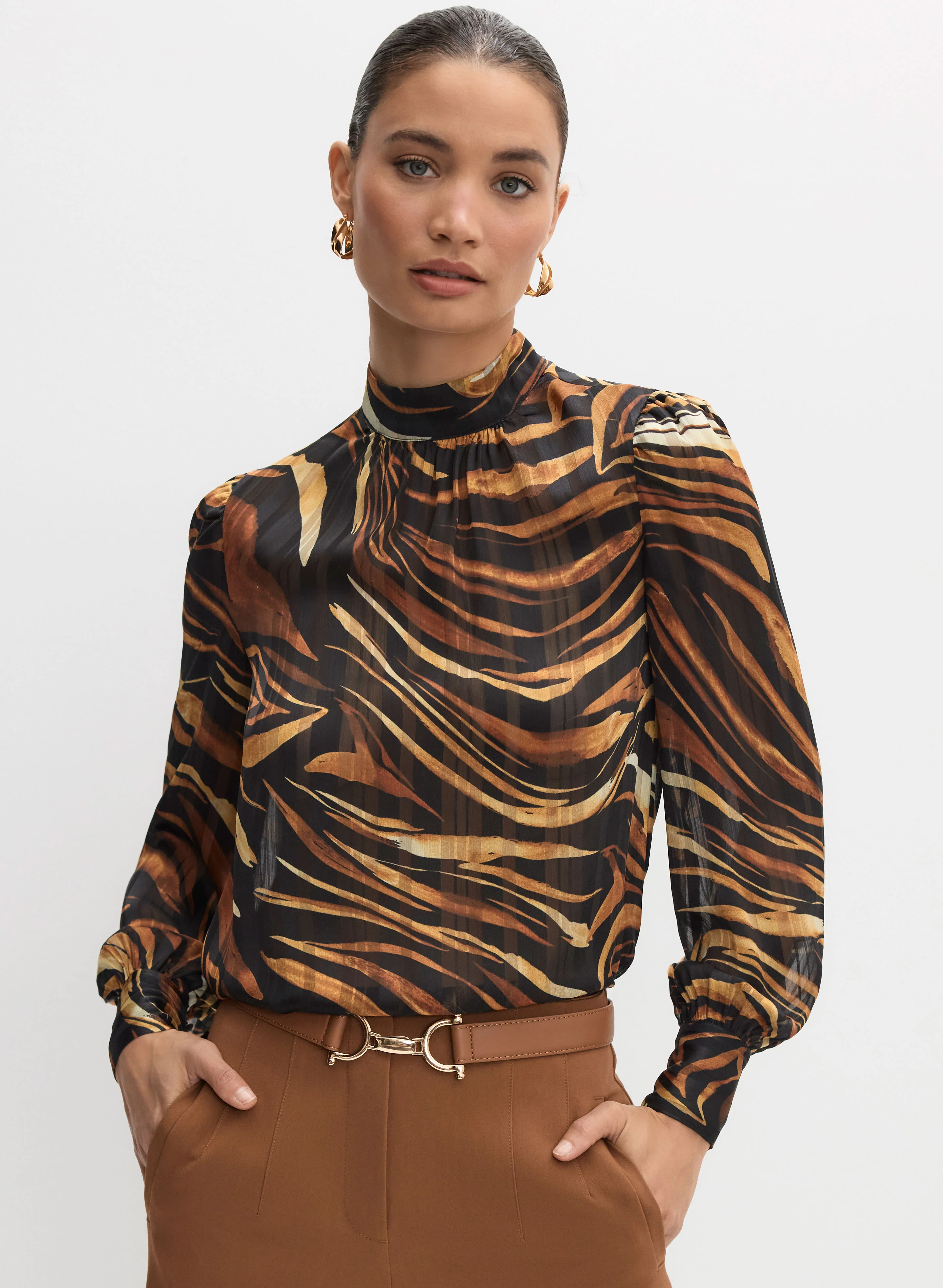High Neck Animal Print Blouse