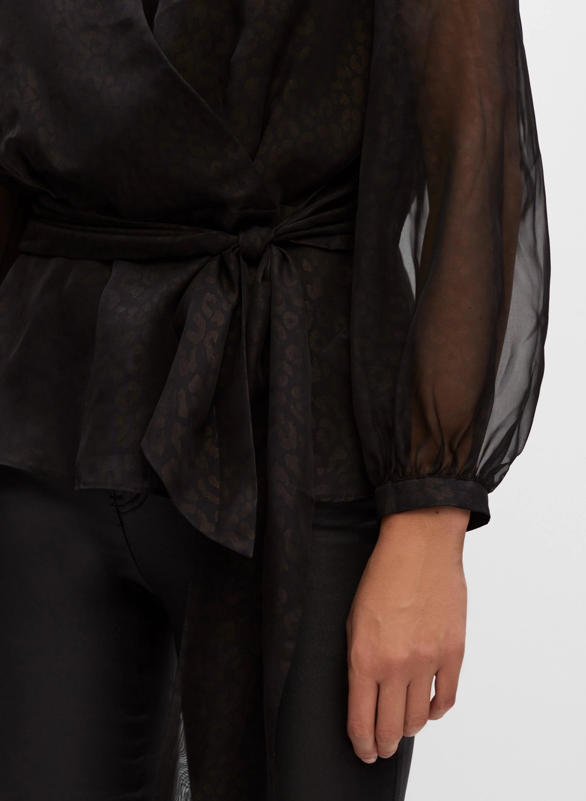 Leopard Motif Chiffon Sleeve Blouse