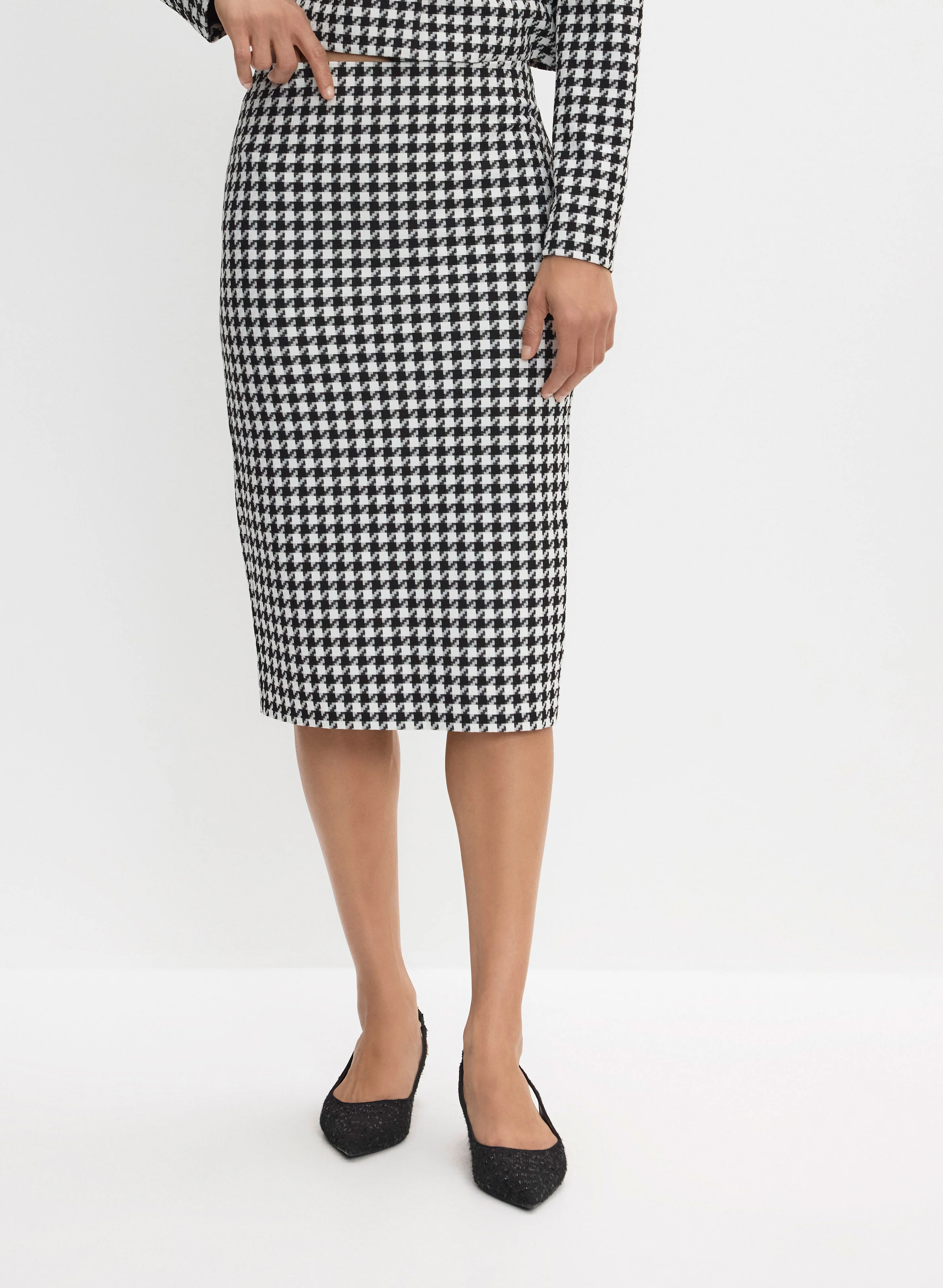 Houndstooth Print Pencil Skirt