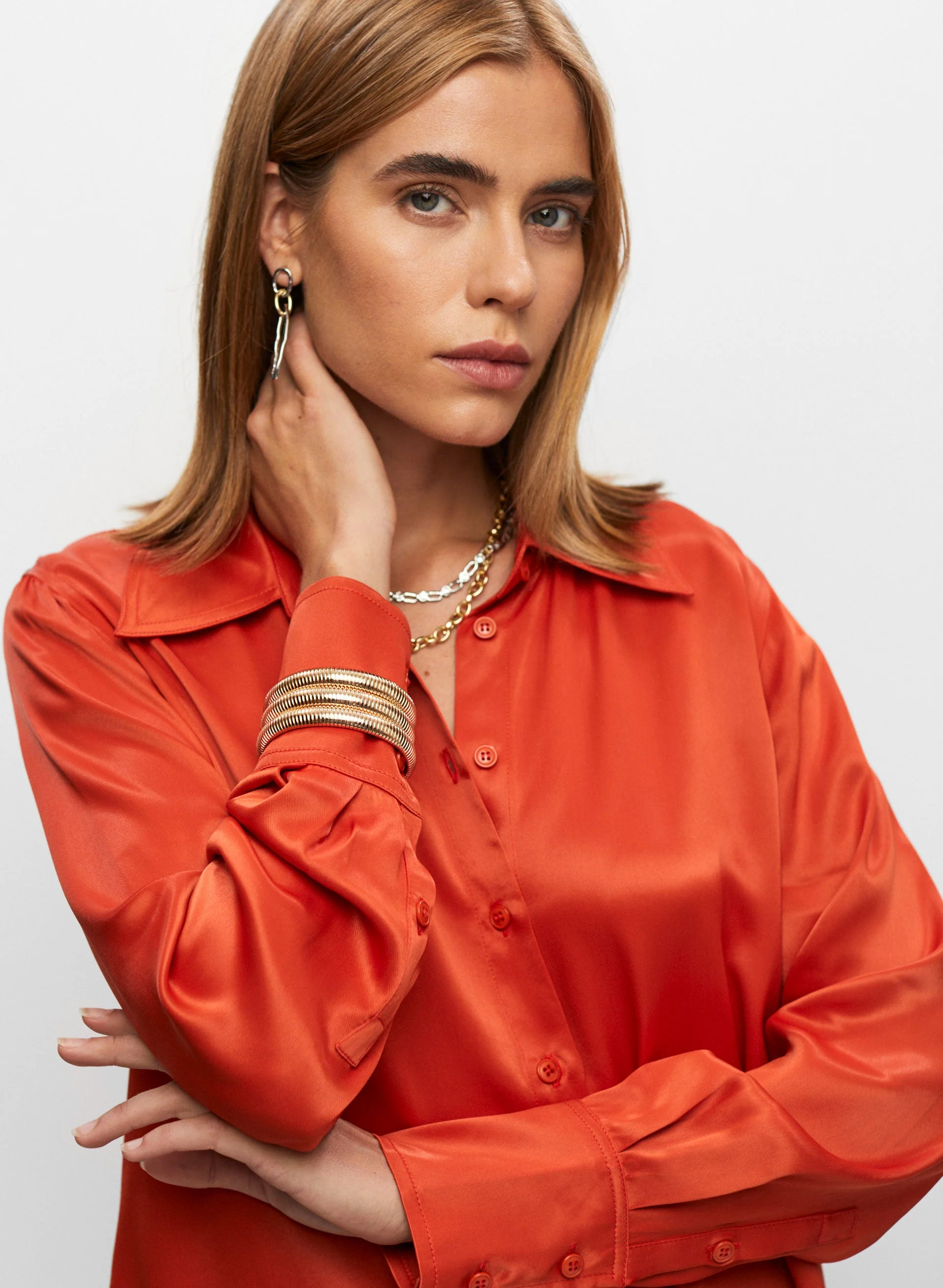 Satin Button Front Blouse