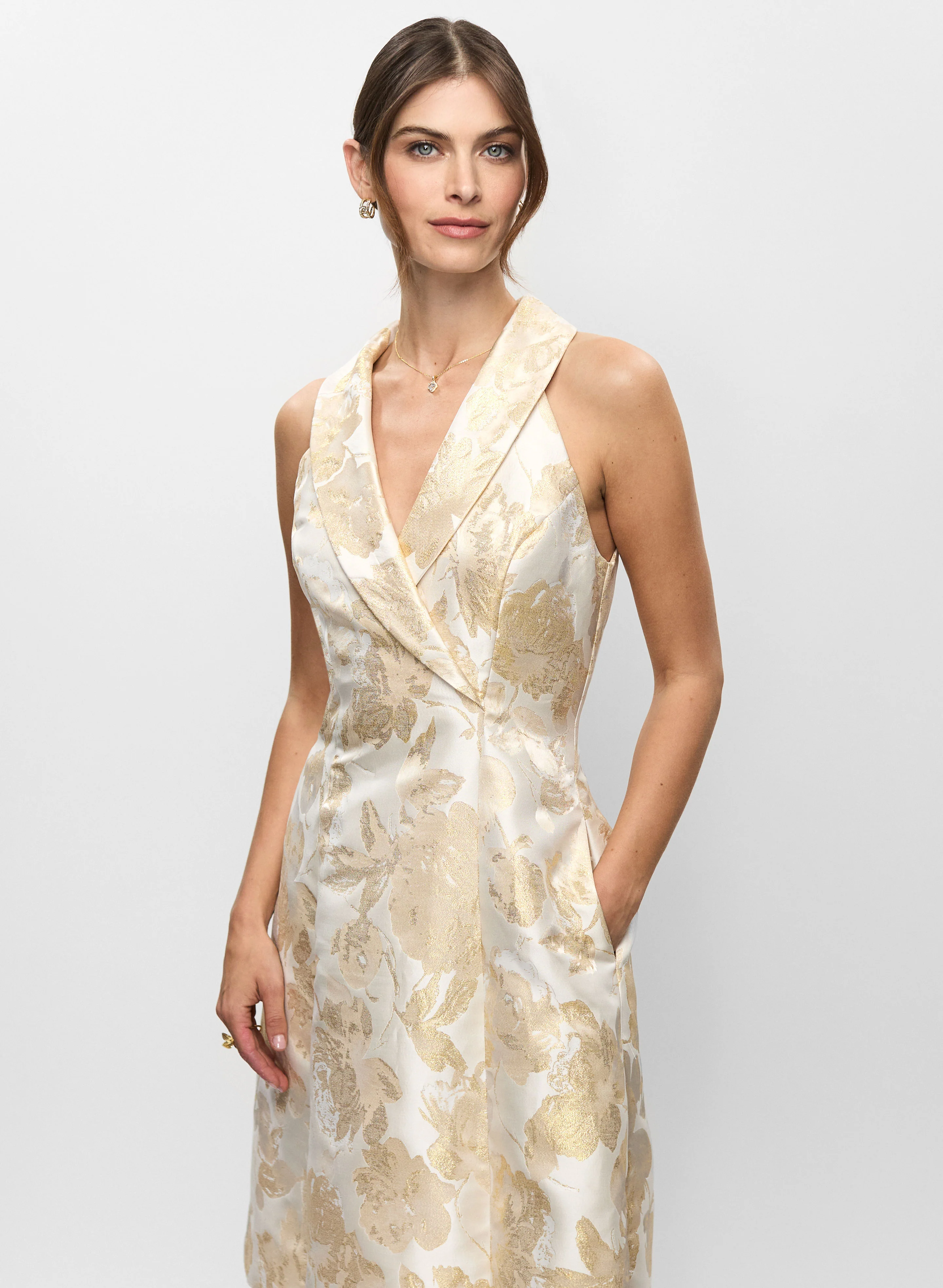 Adriana Papell- Jacquard Tuxedo Dress