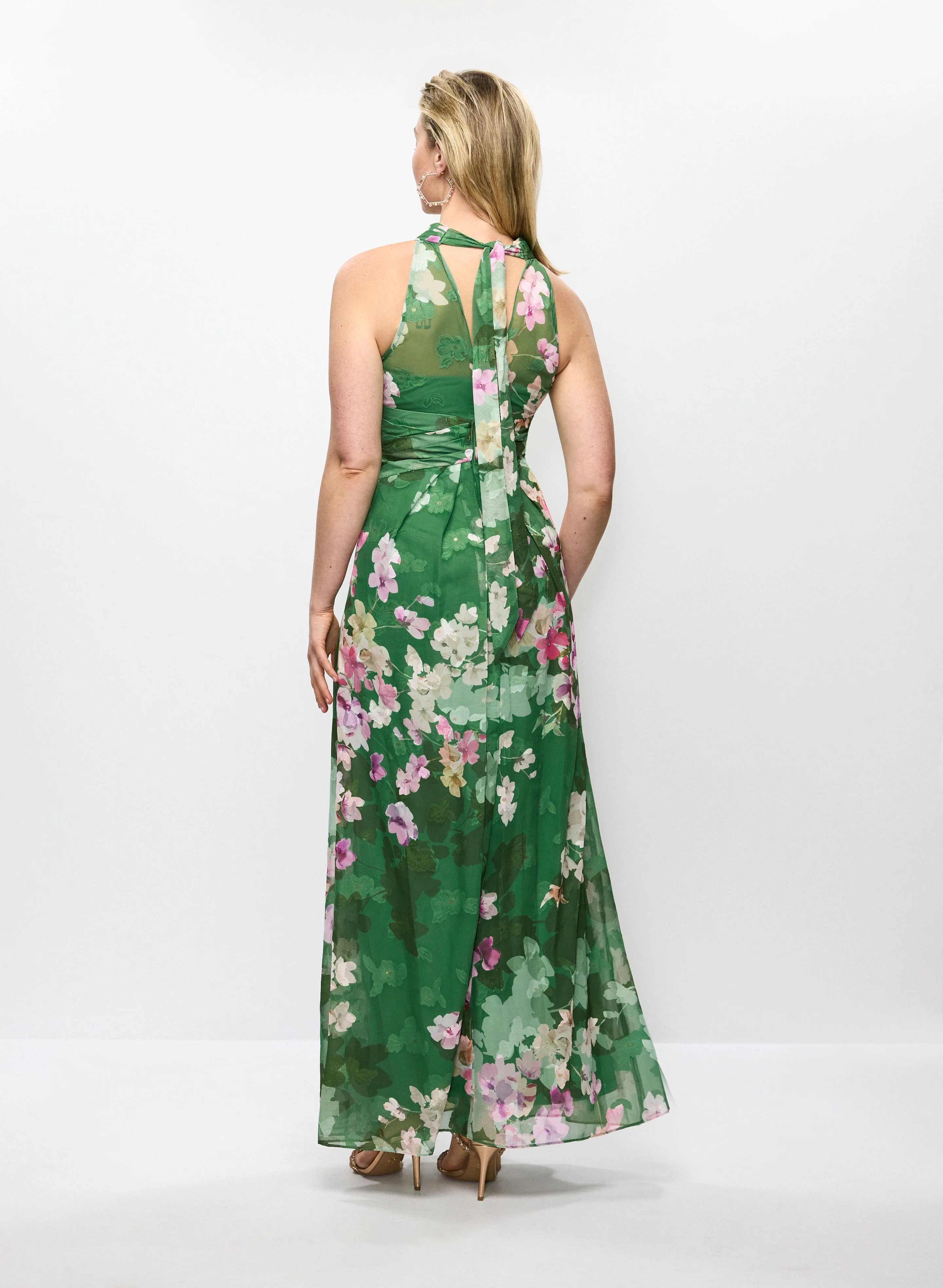 Adriana Papell- Floral Halter-Neck Dress