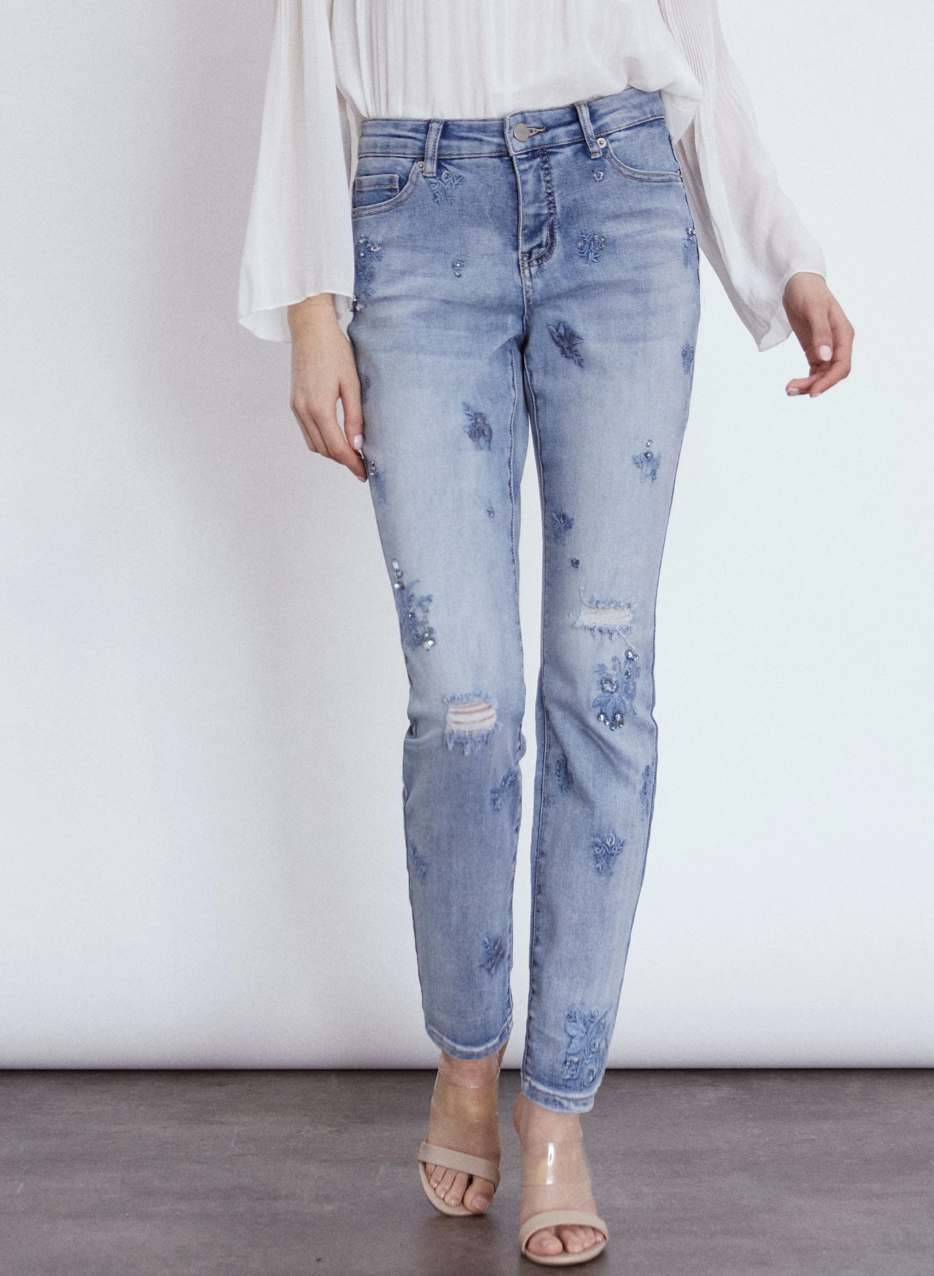 Embroidered Slim Leg Jeans