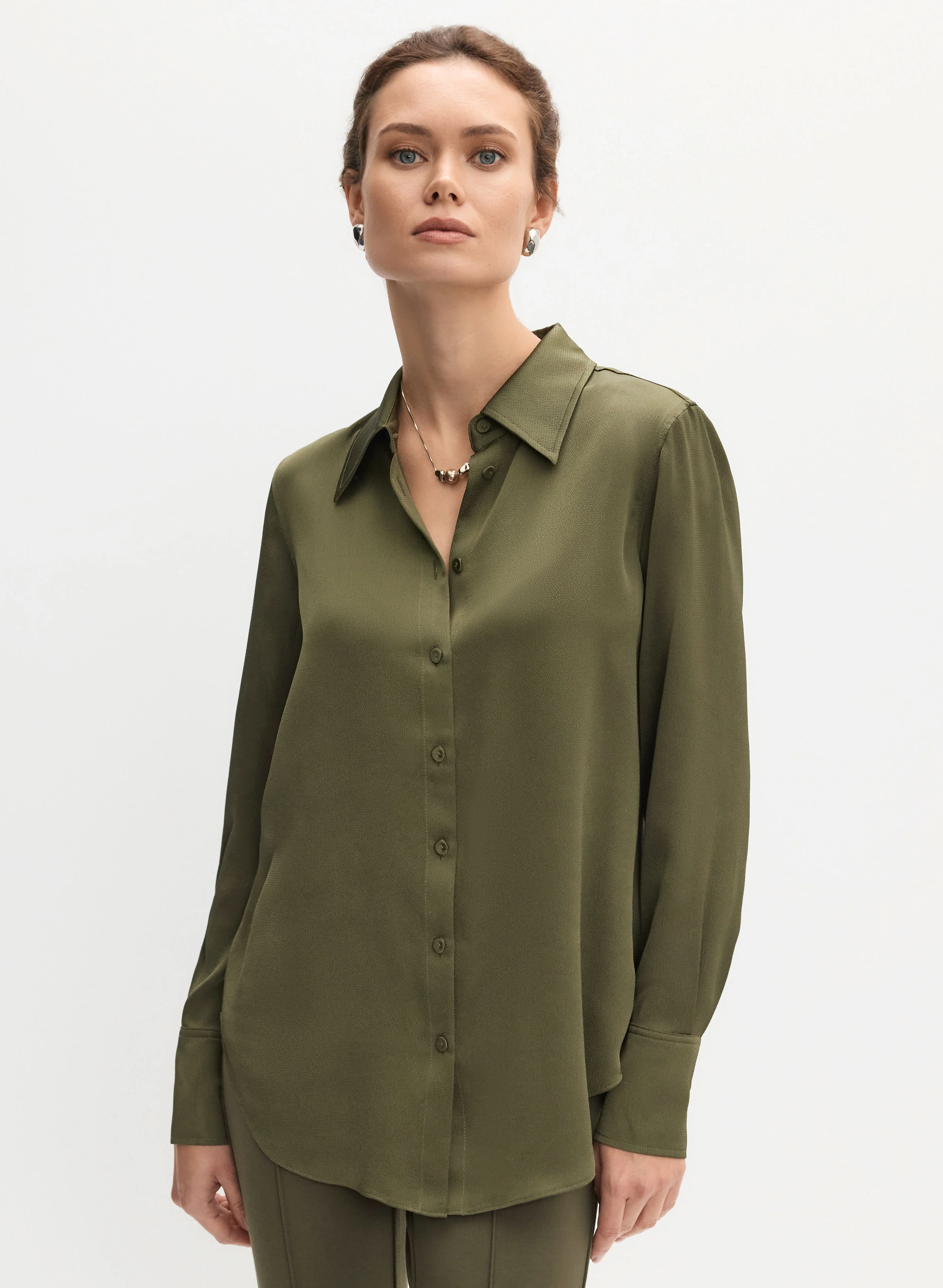 Button-Front Satin Blouse