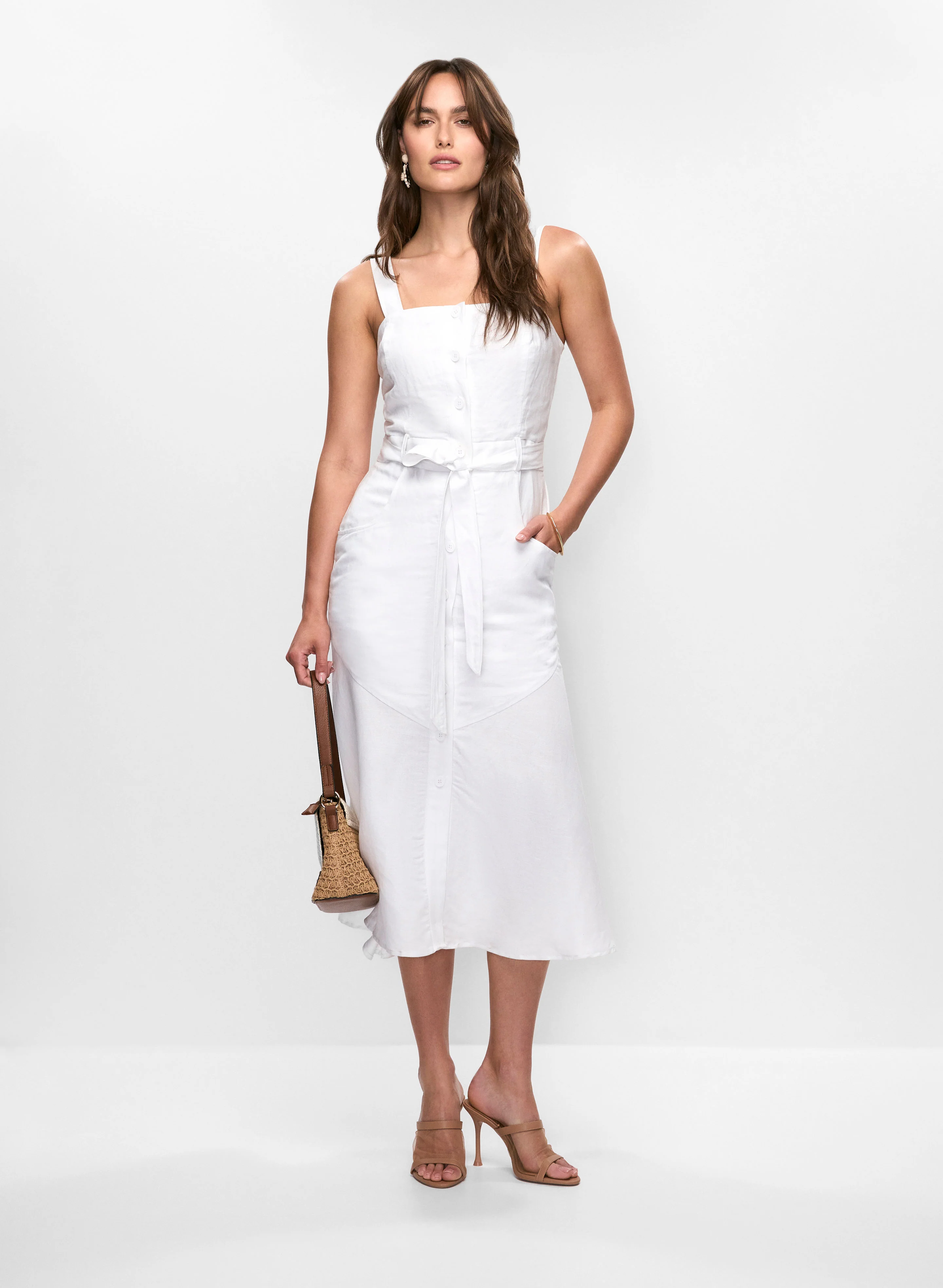Linen-Blend Button-Down Dress