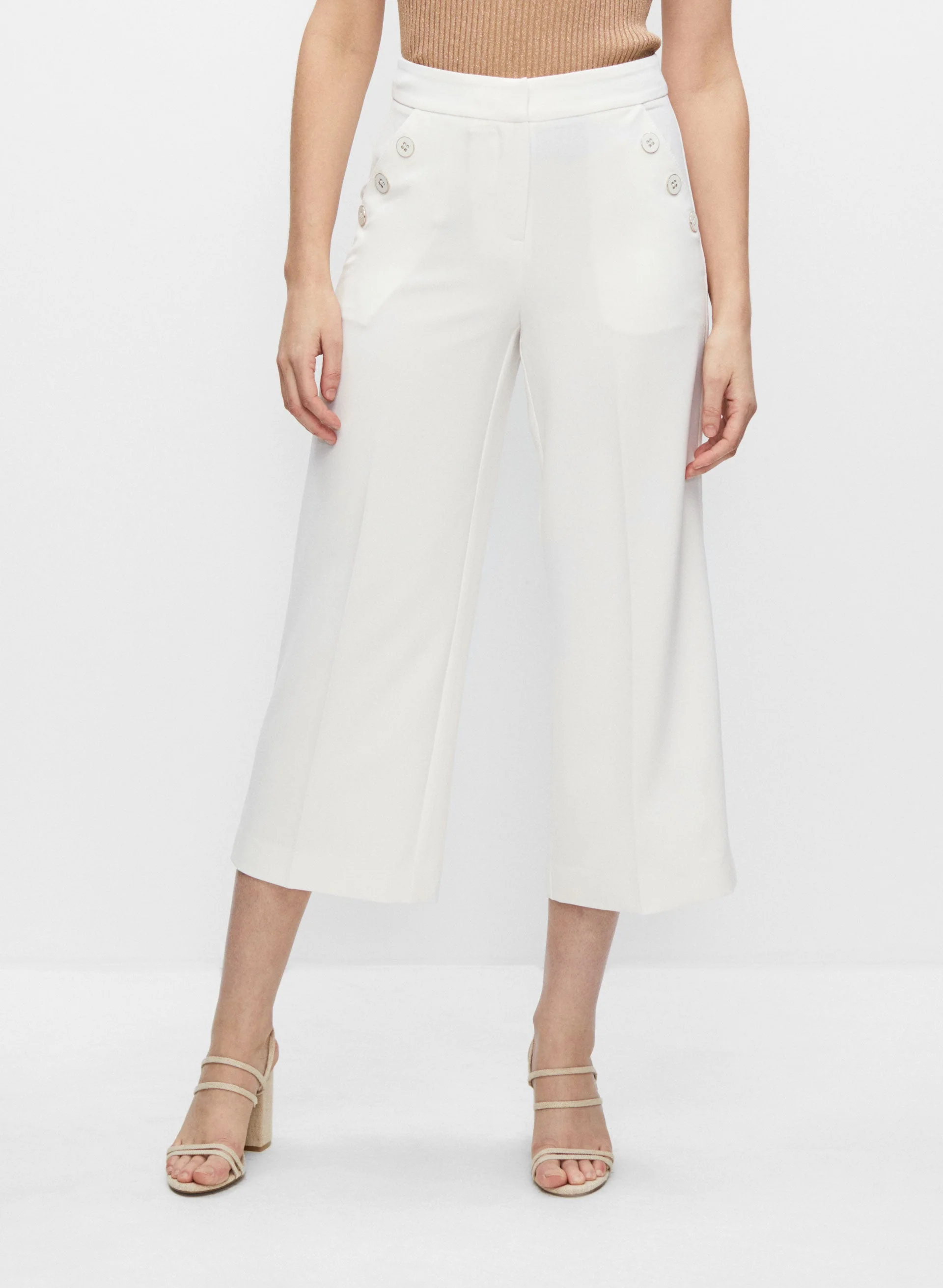 Button Detail Culotte Pants
