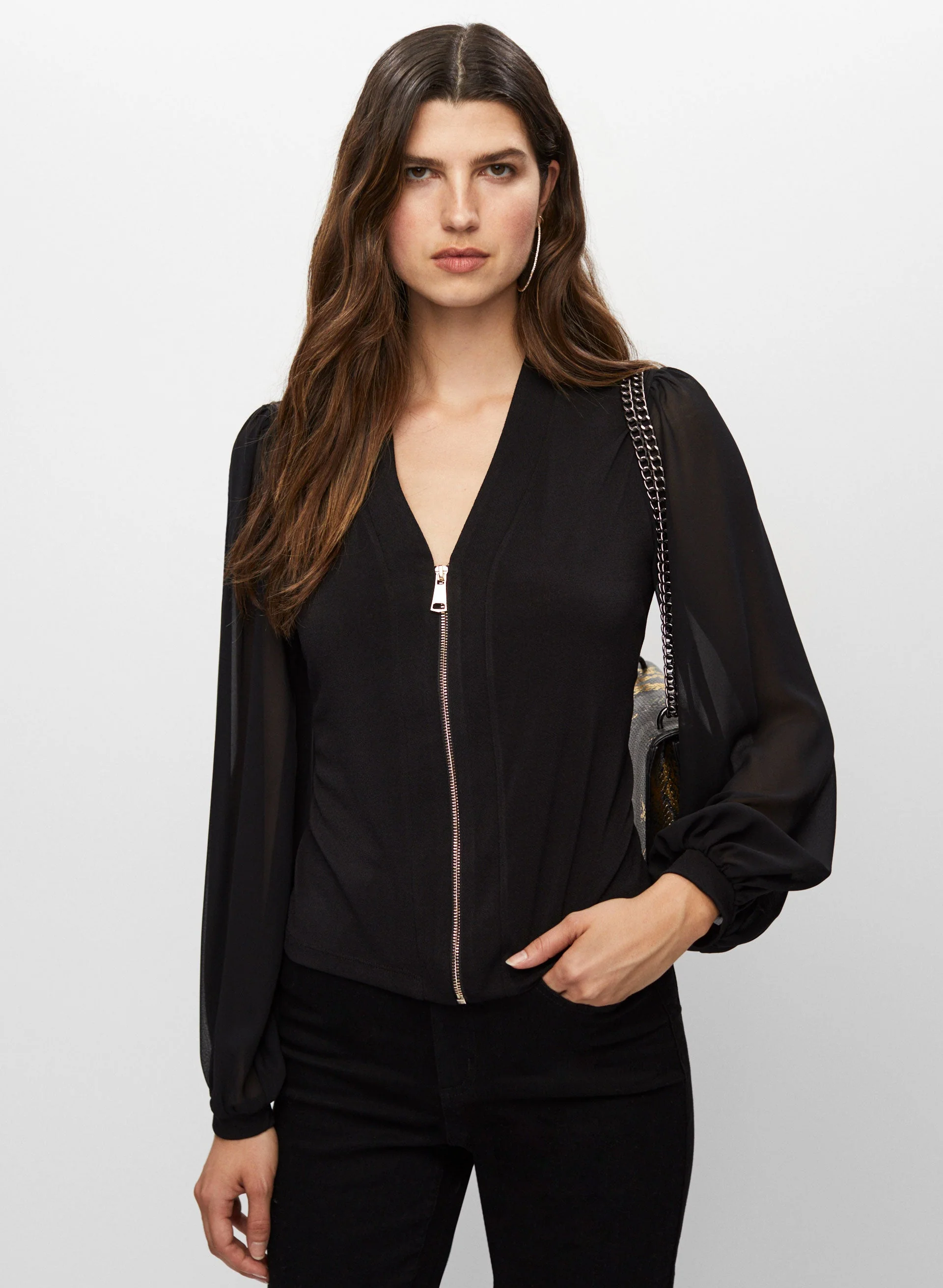 Long Sleeve Zip Front Top