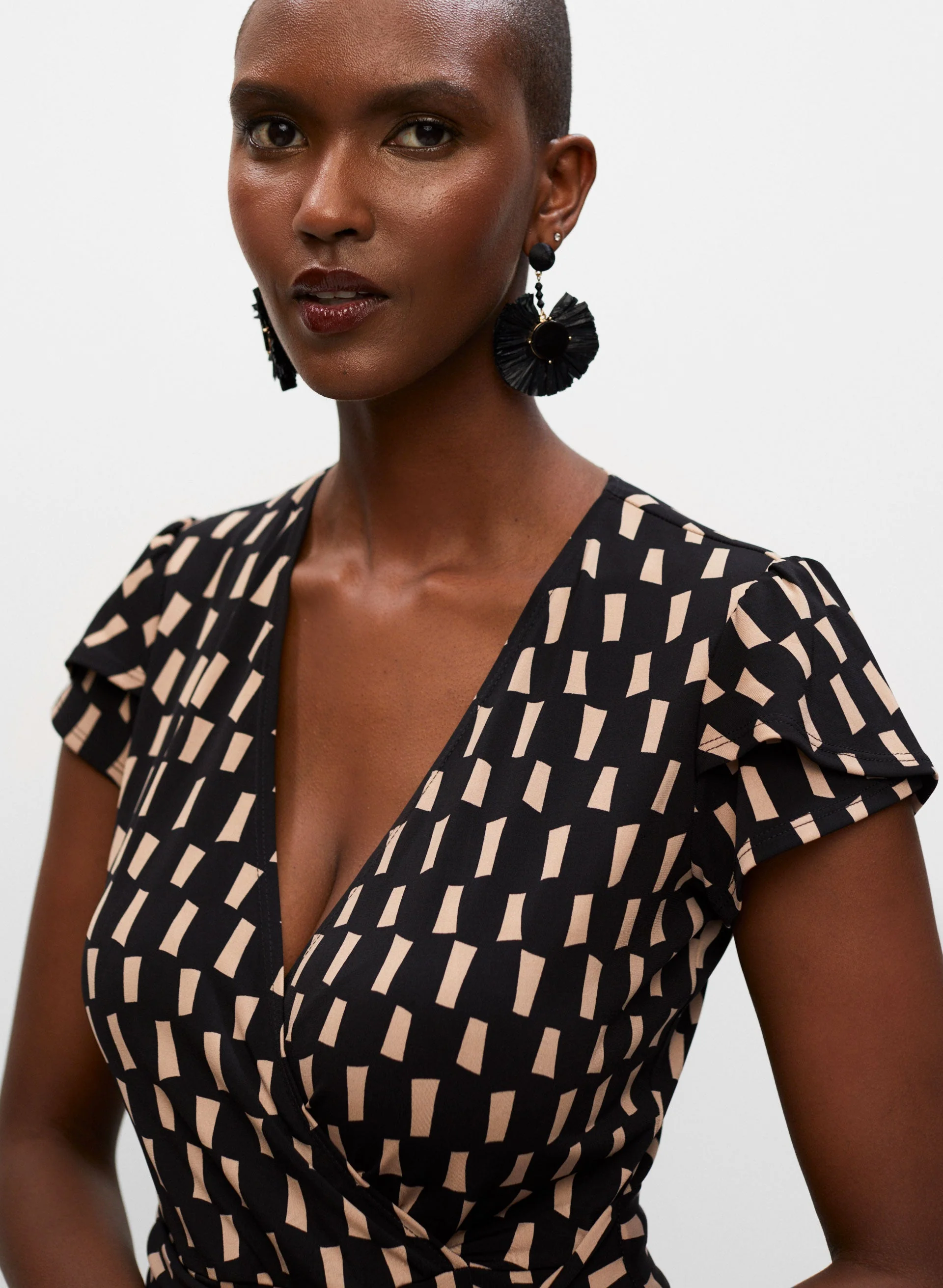Geometric Print Wrap Dress