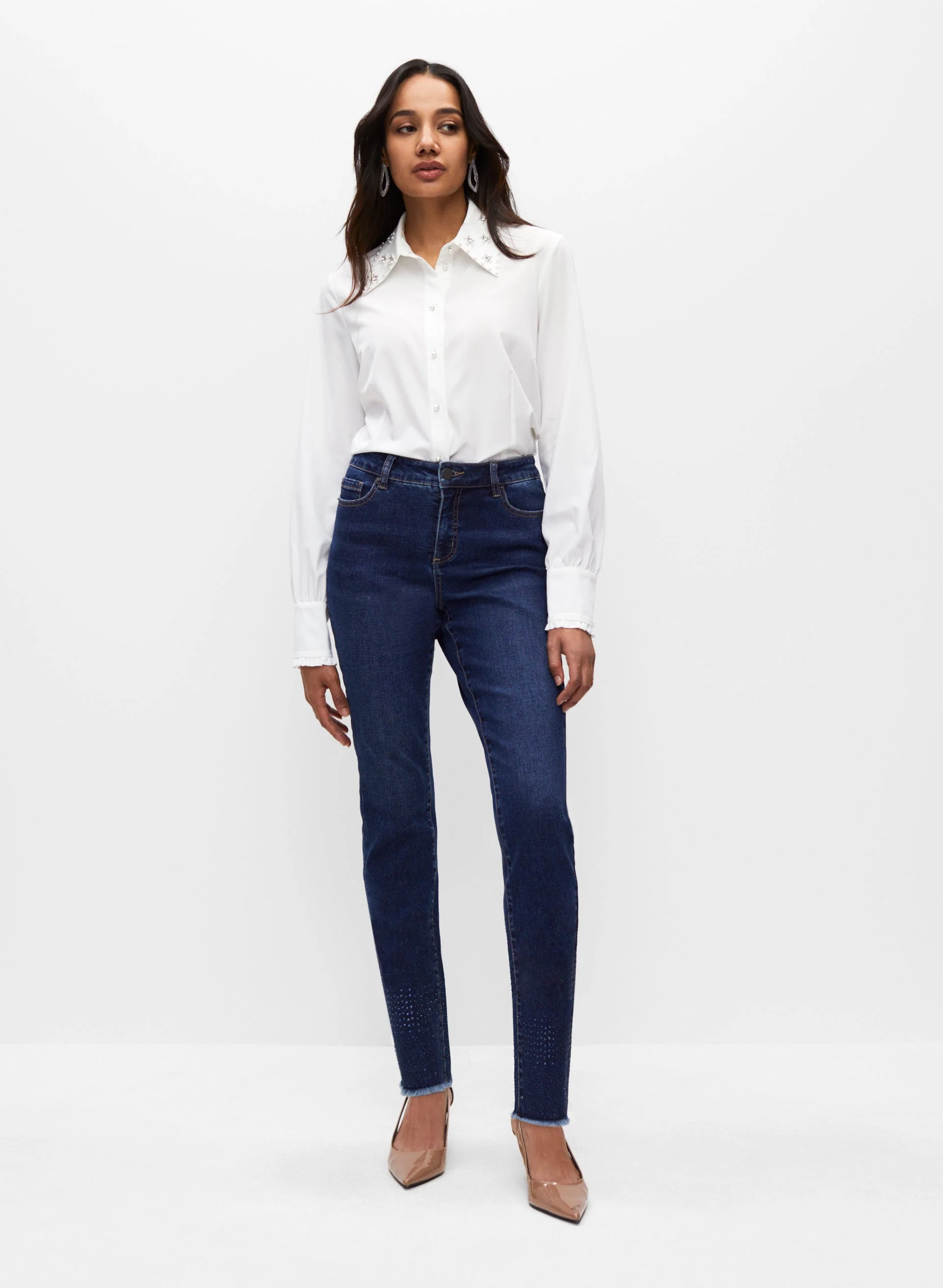 Rhinestone Hem Slim Leg Jeans
