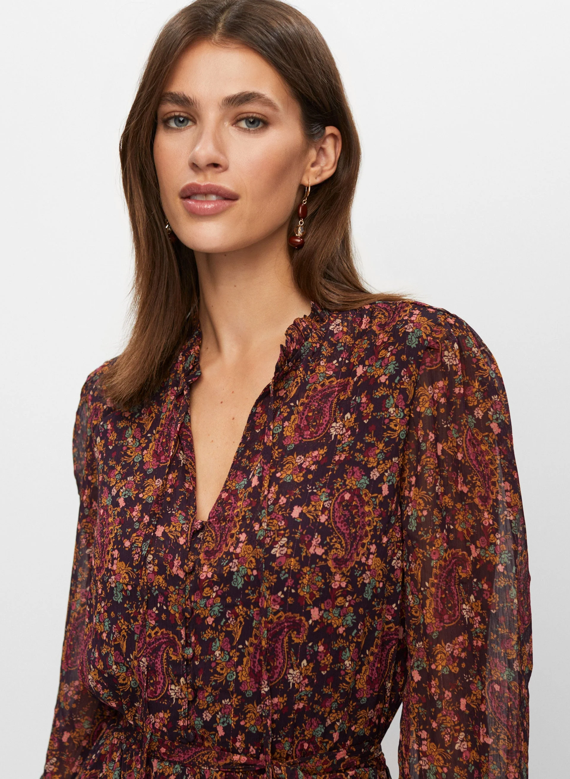 Split Neck Paisley Print Dress