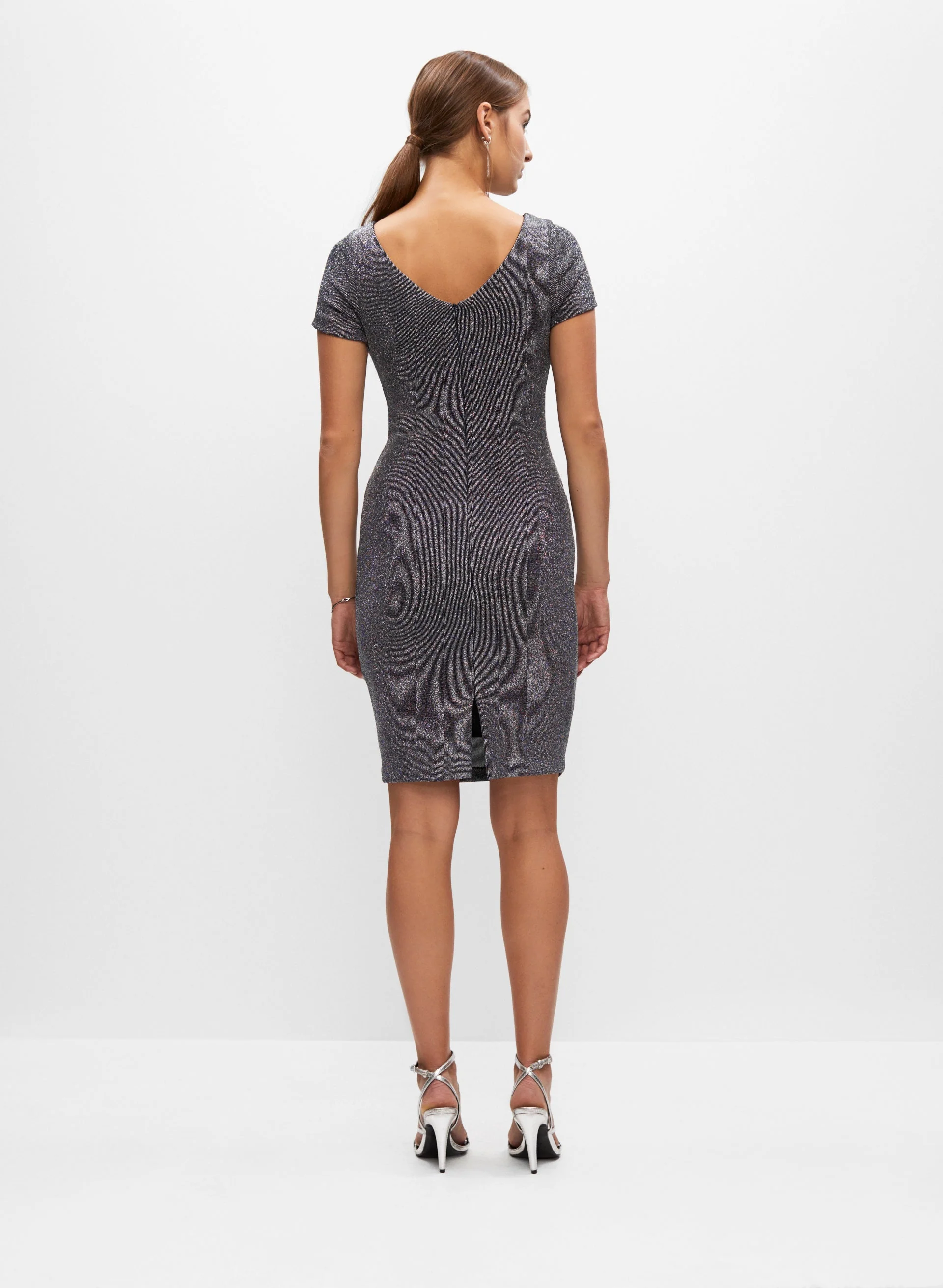 Drape Neck Metallic Dress