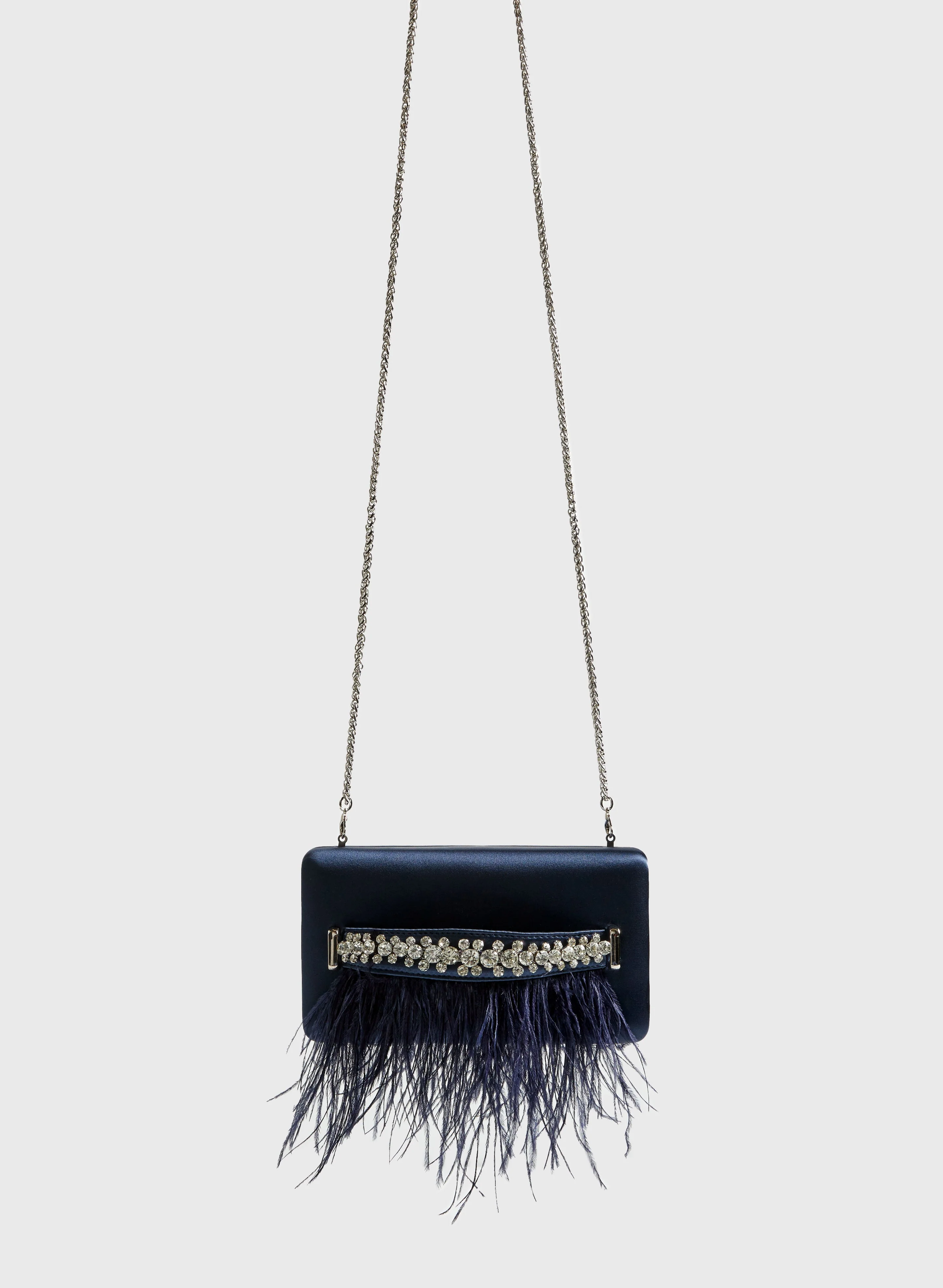 Feather & Crystal Detail Satin Clutch