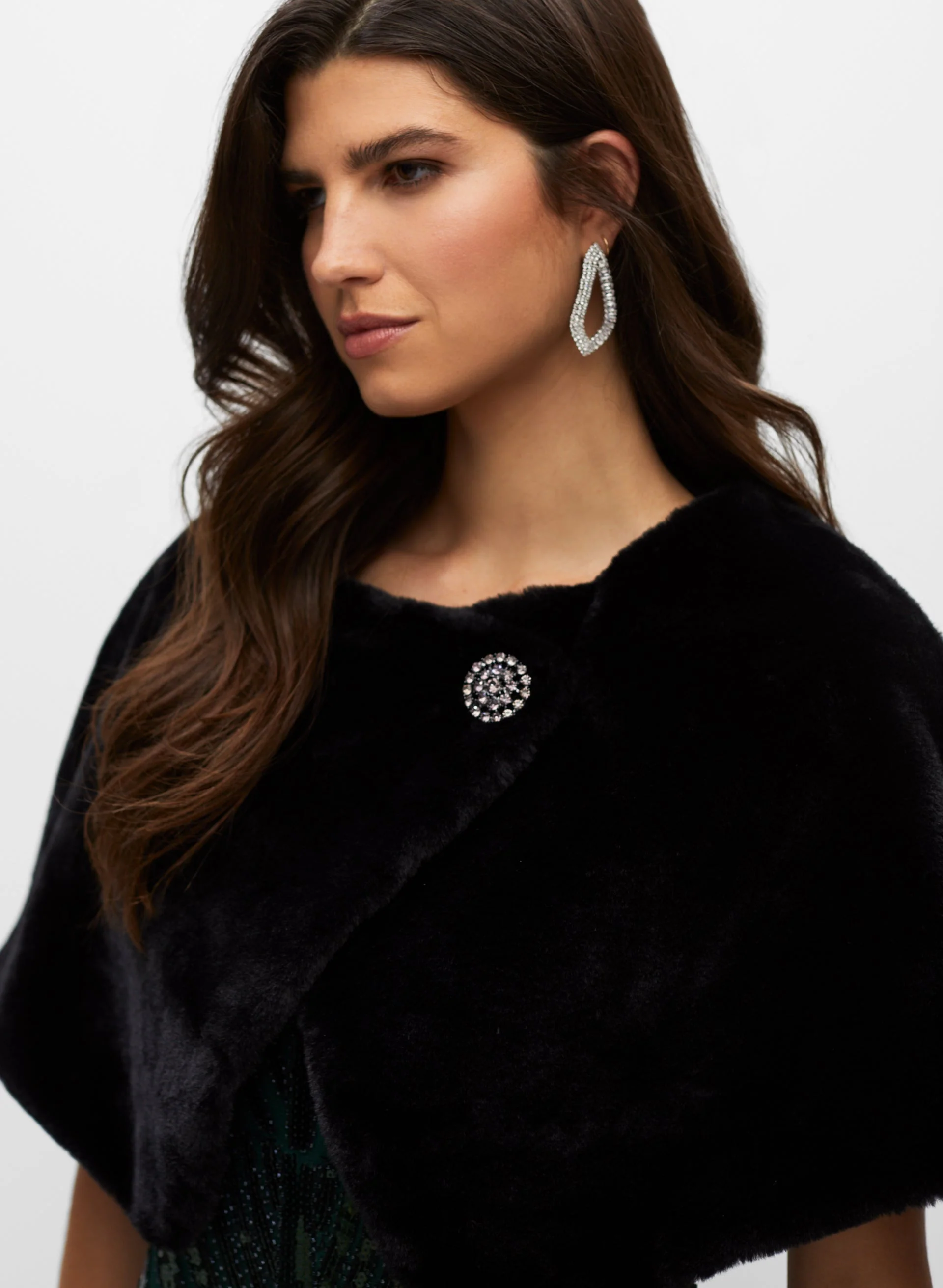 Faux Fur Brooch Detail Wrap