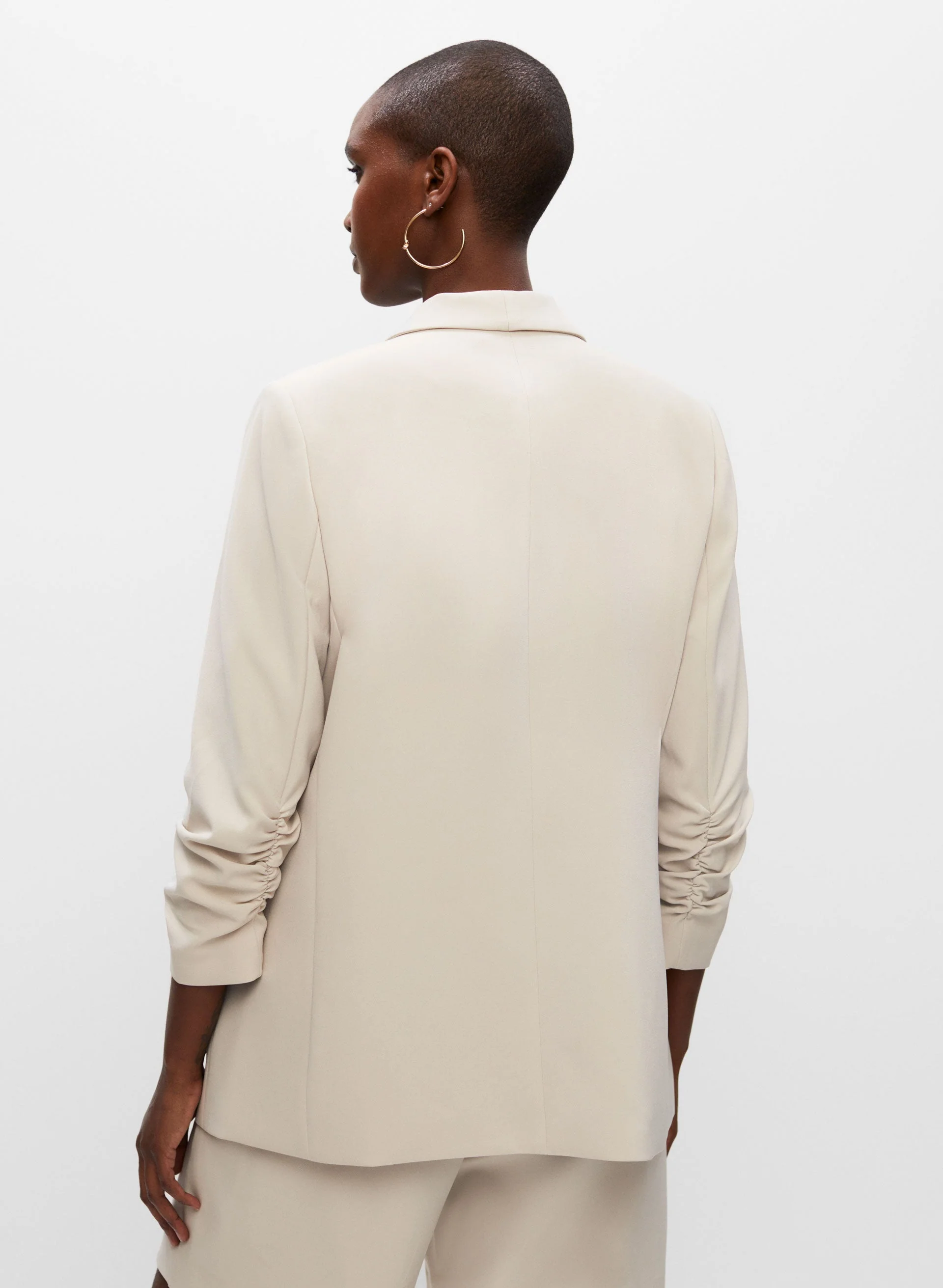Gathered Sleeve Shawl Collar Blazer