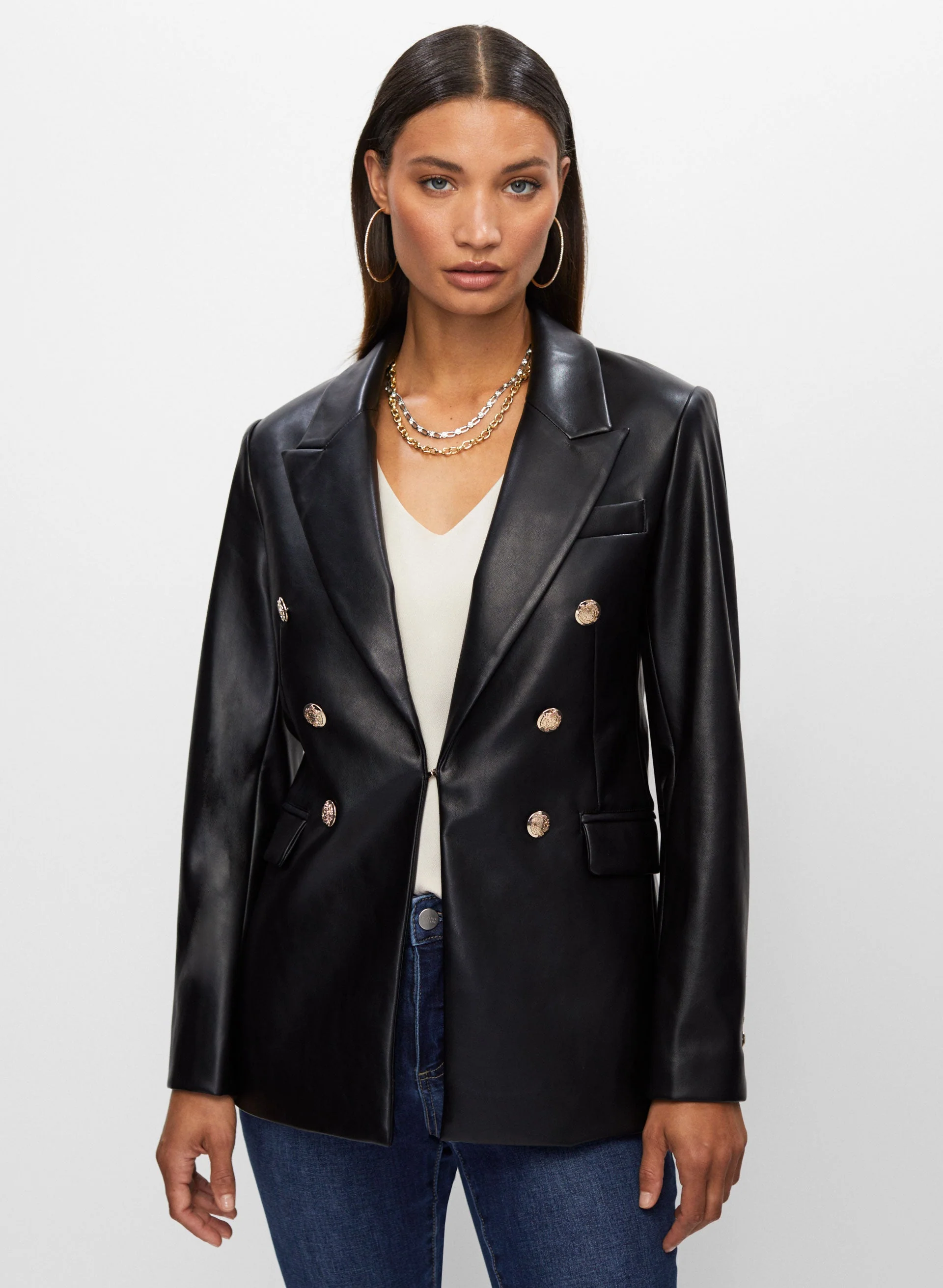 Vegan Leather Button Detail Jacket