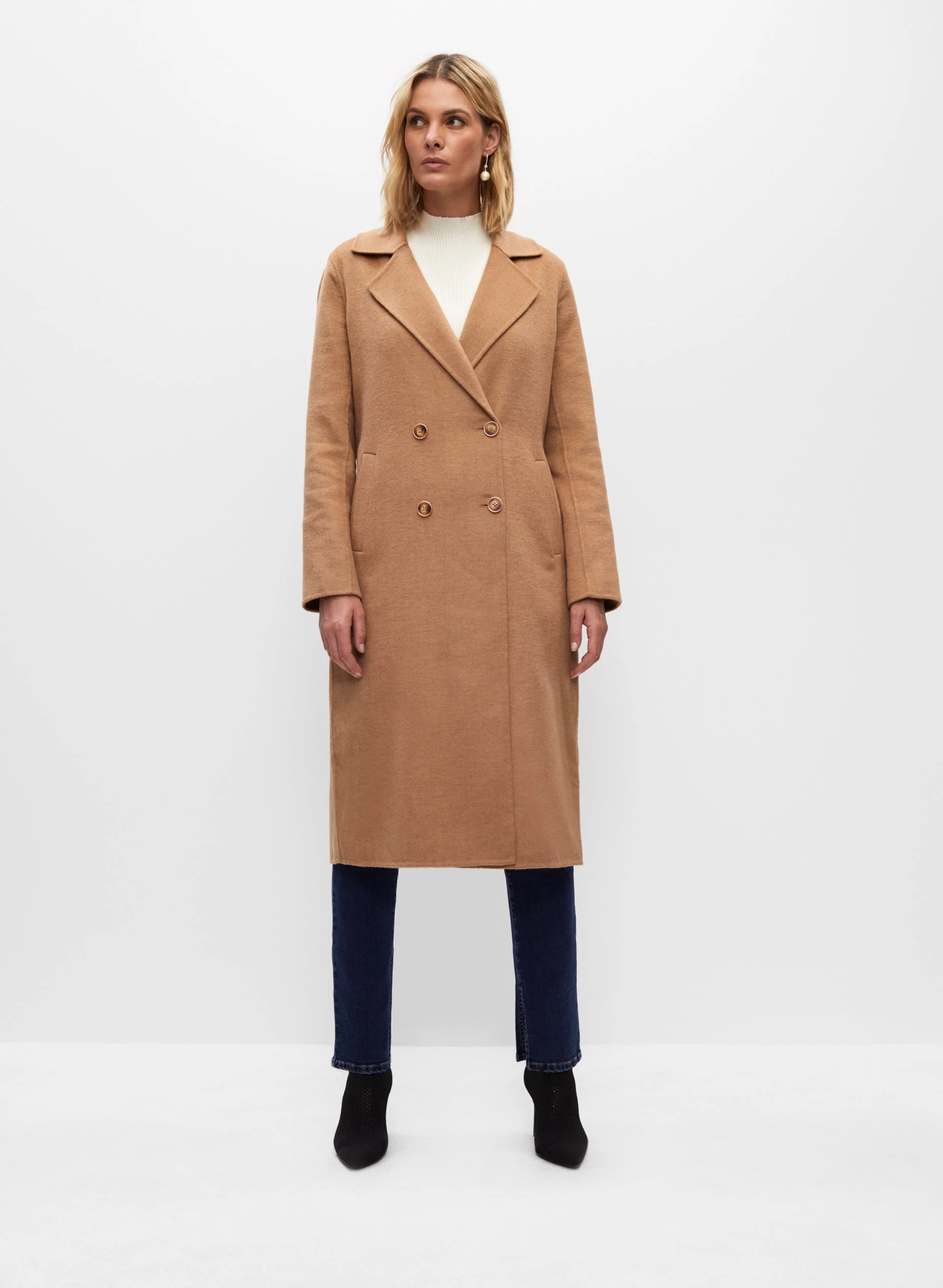 Double-Breasted Wool Long Coat
