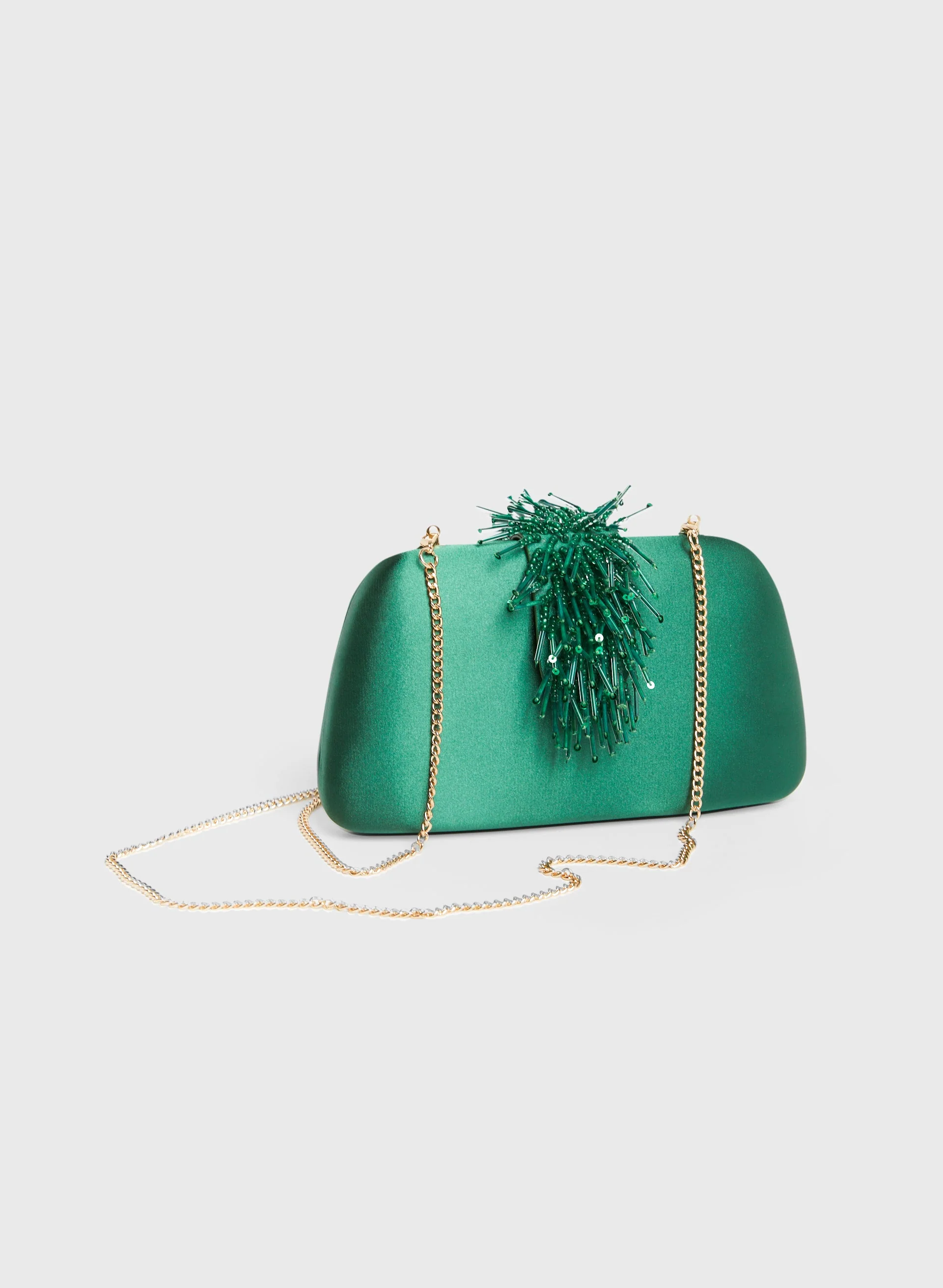Bead Detail Satin Box Clutch
