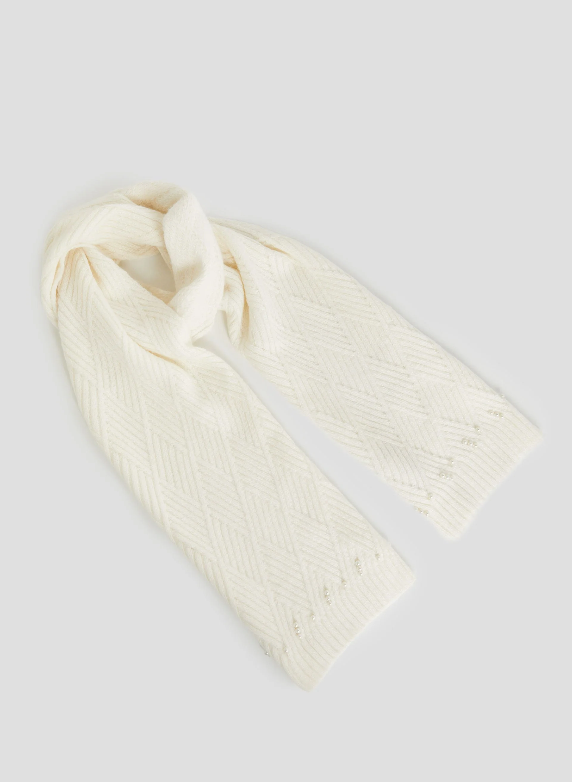 Argyle Knit Pearl Detail Scarf