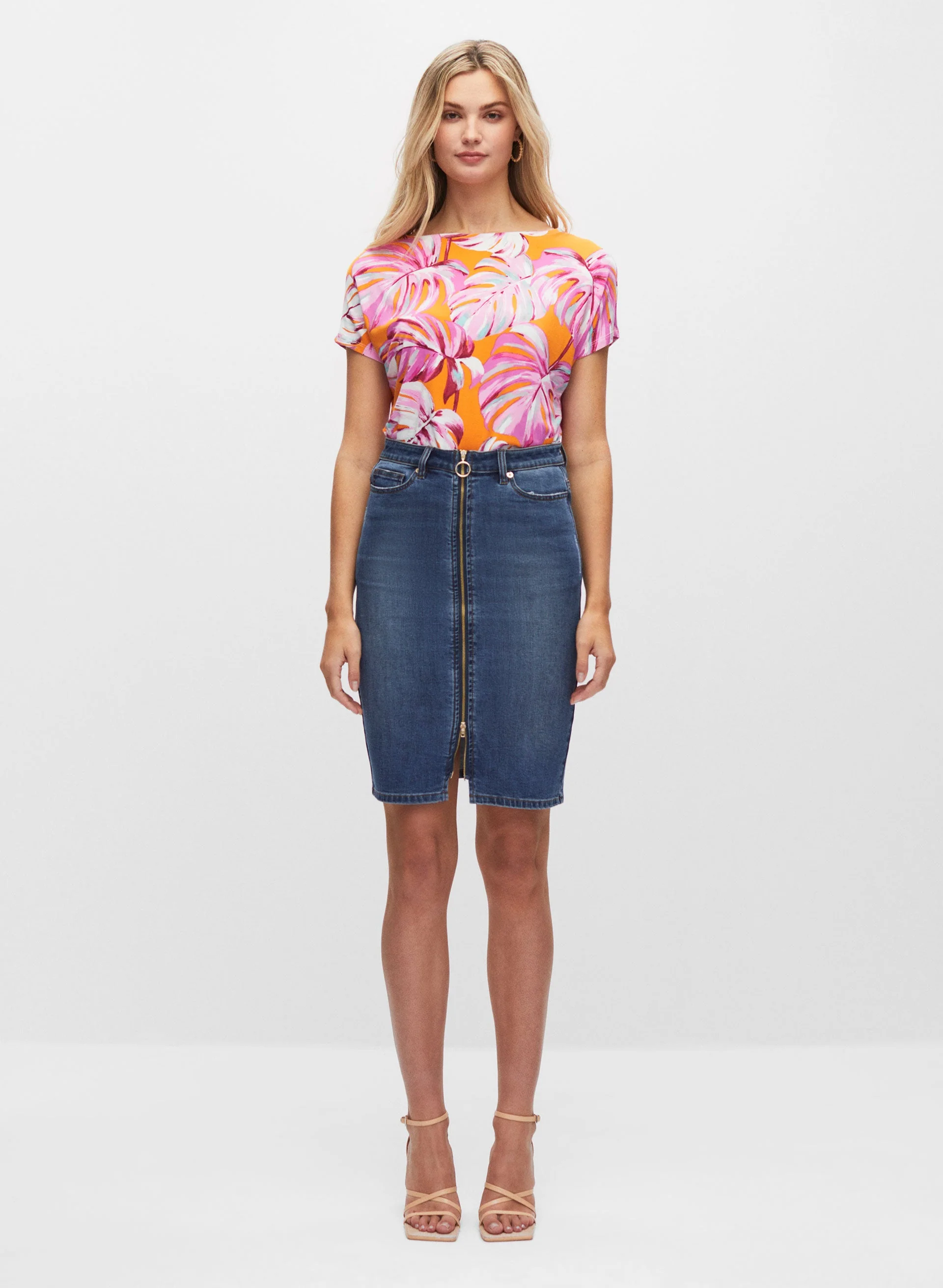 Zip Detail Denim Pencil Skirt