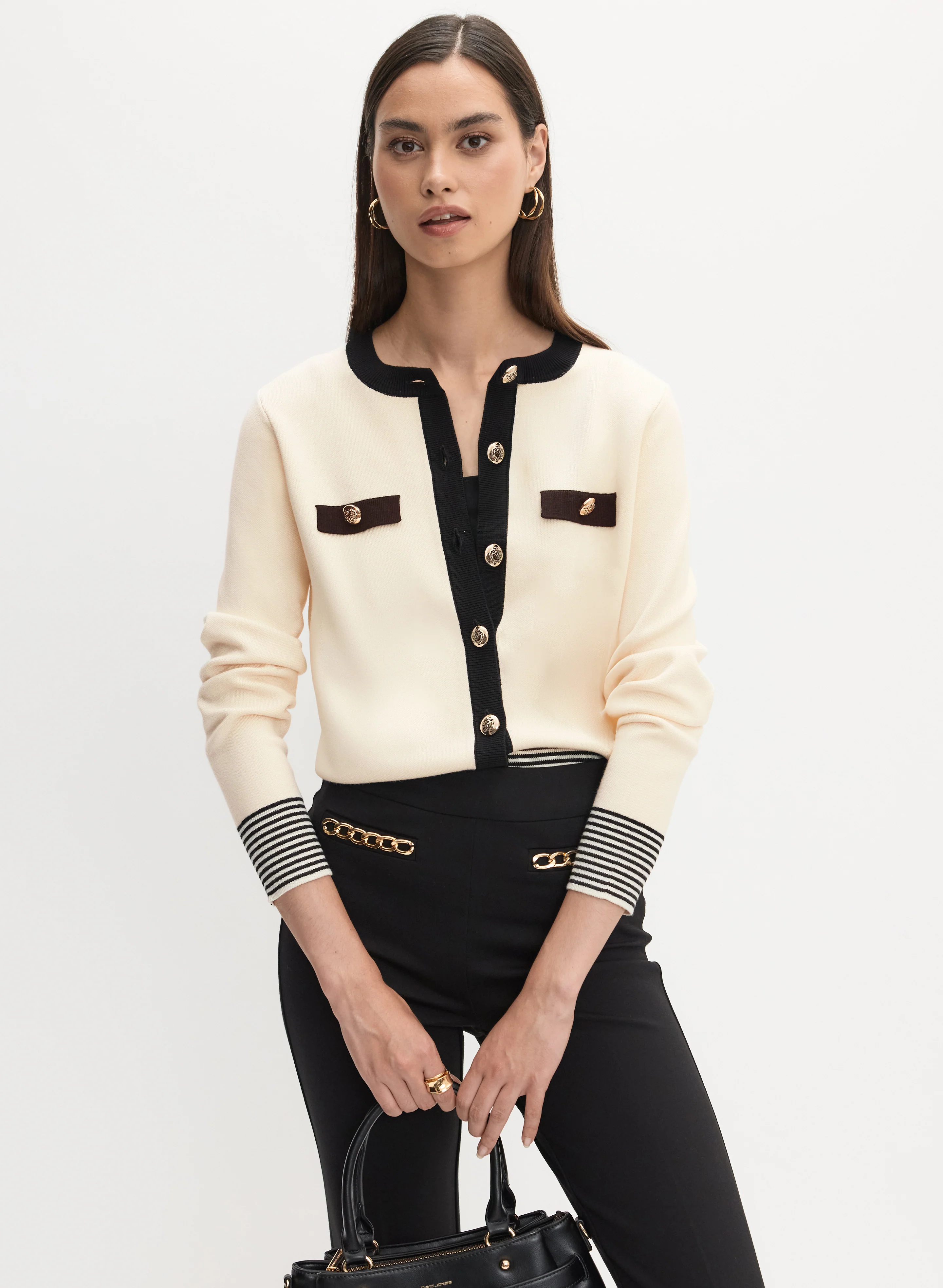 Striped Hem Button-Up Cardigan