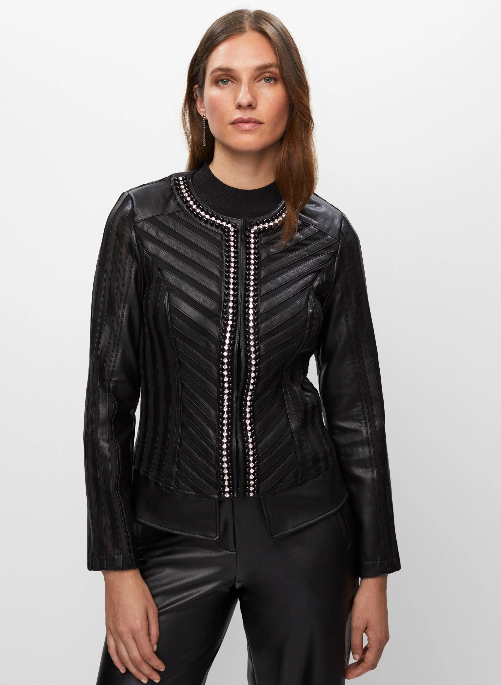 Joseph Ribkoff - Vegan Leather & Mesh Detail Jacket