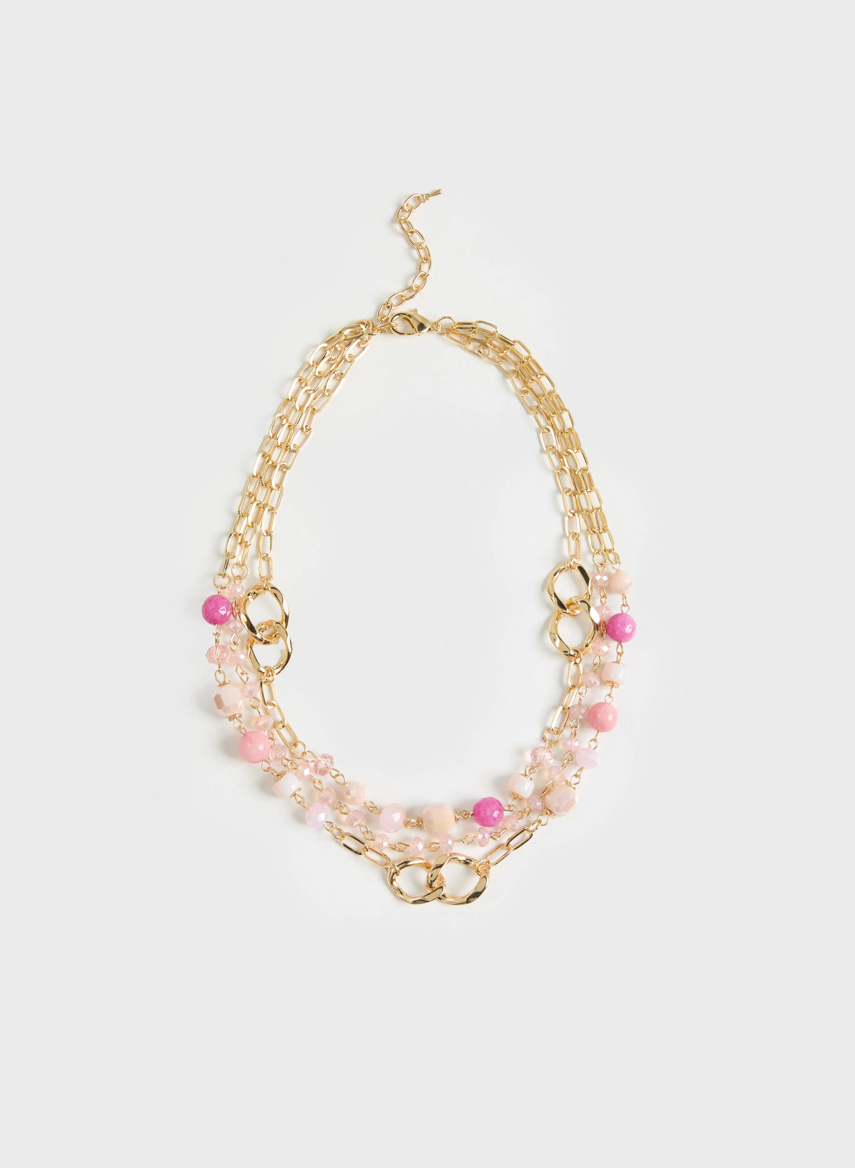 Triple Row Bead & Link Necklace