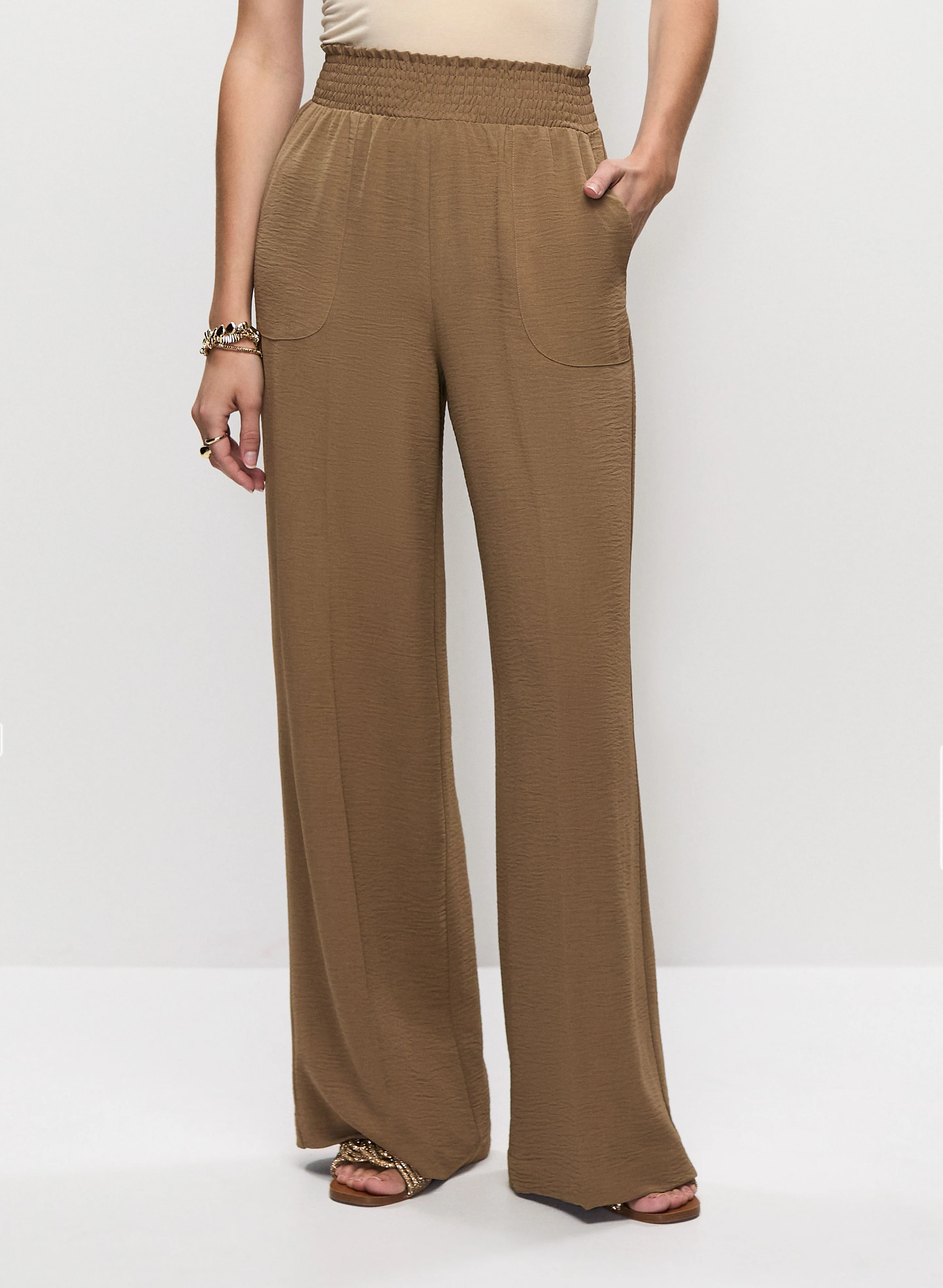 Shirred Waist Wide-Leg Pants