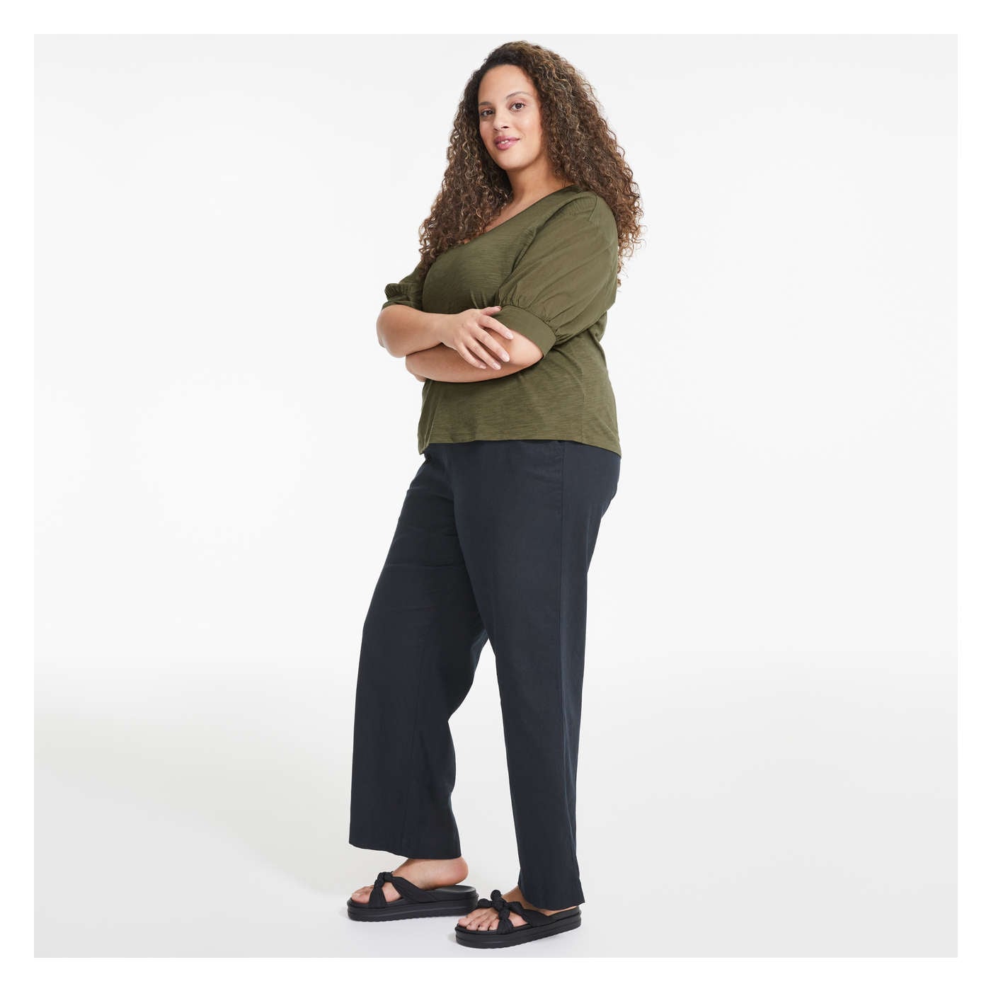 Women+ Wide Leg Linen-Blend Pant