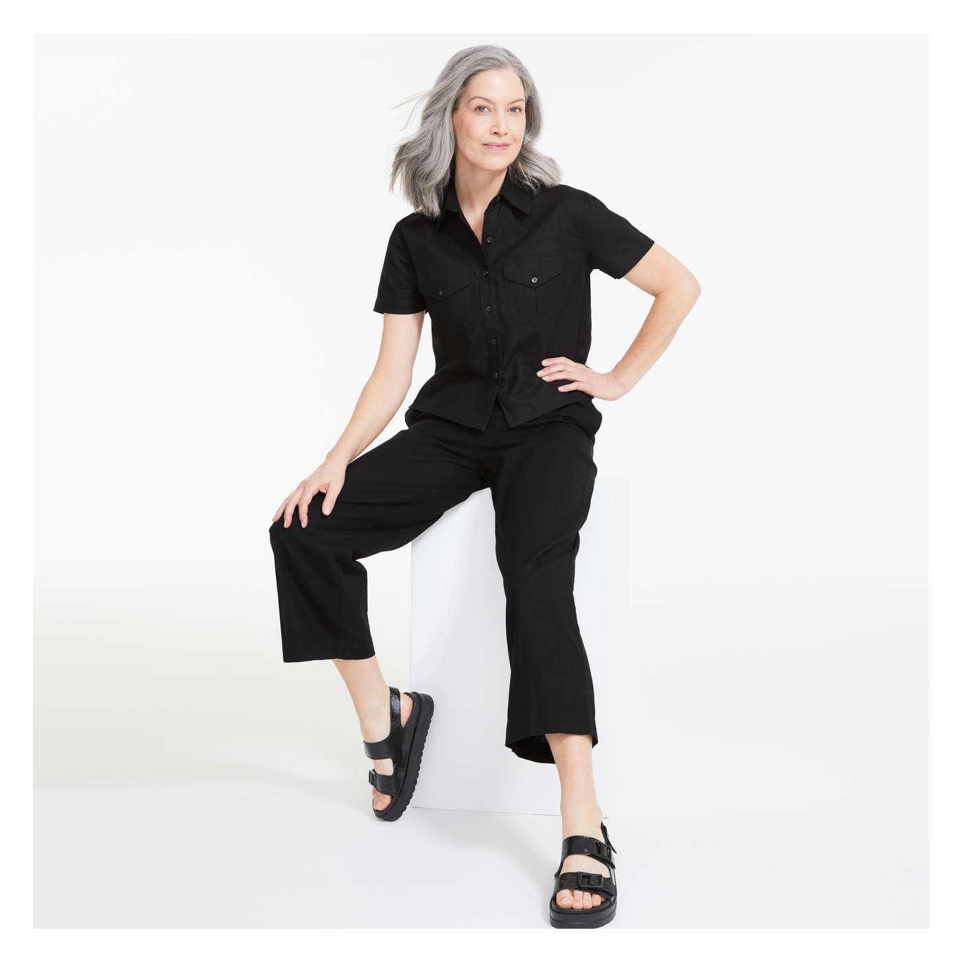 Linen-Blend Wide Leg Pant