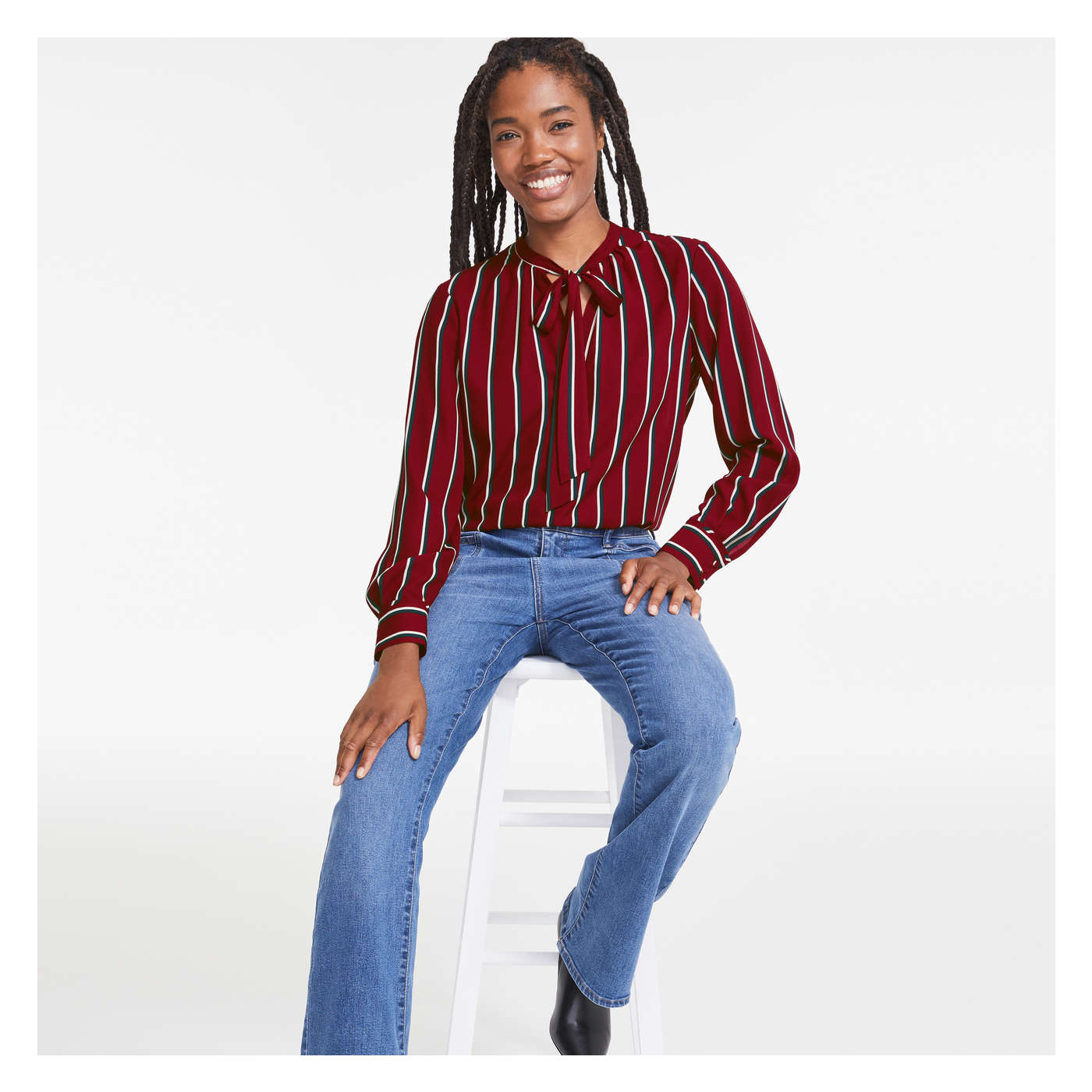 Printed Neck Tie Blouse