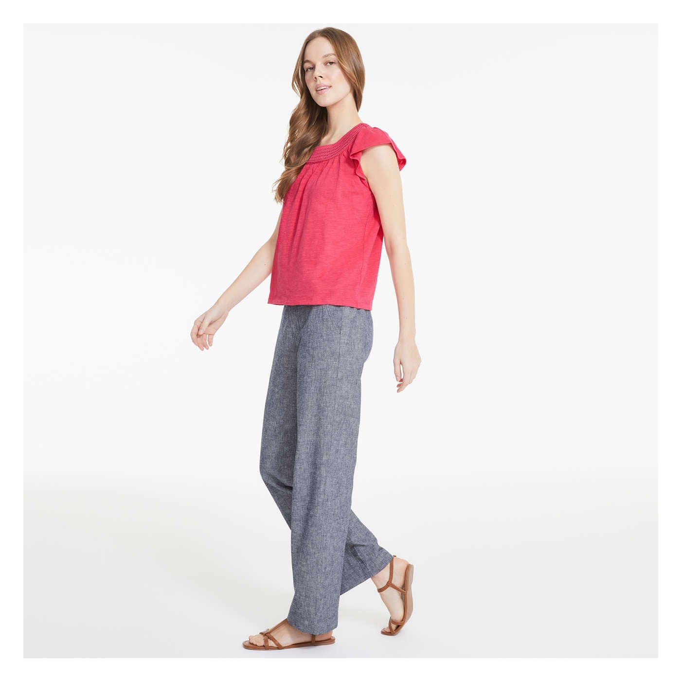Wide Leg Linen-Blend Pant
