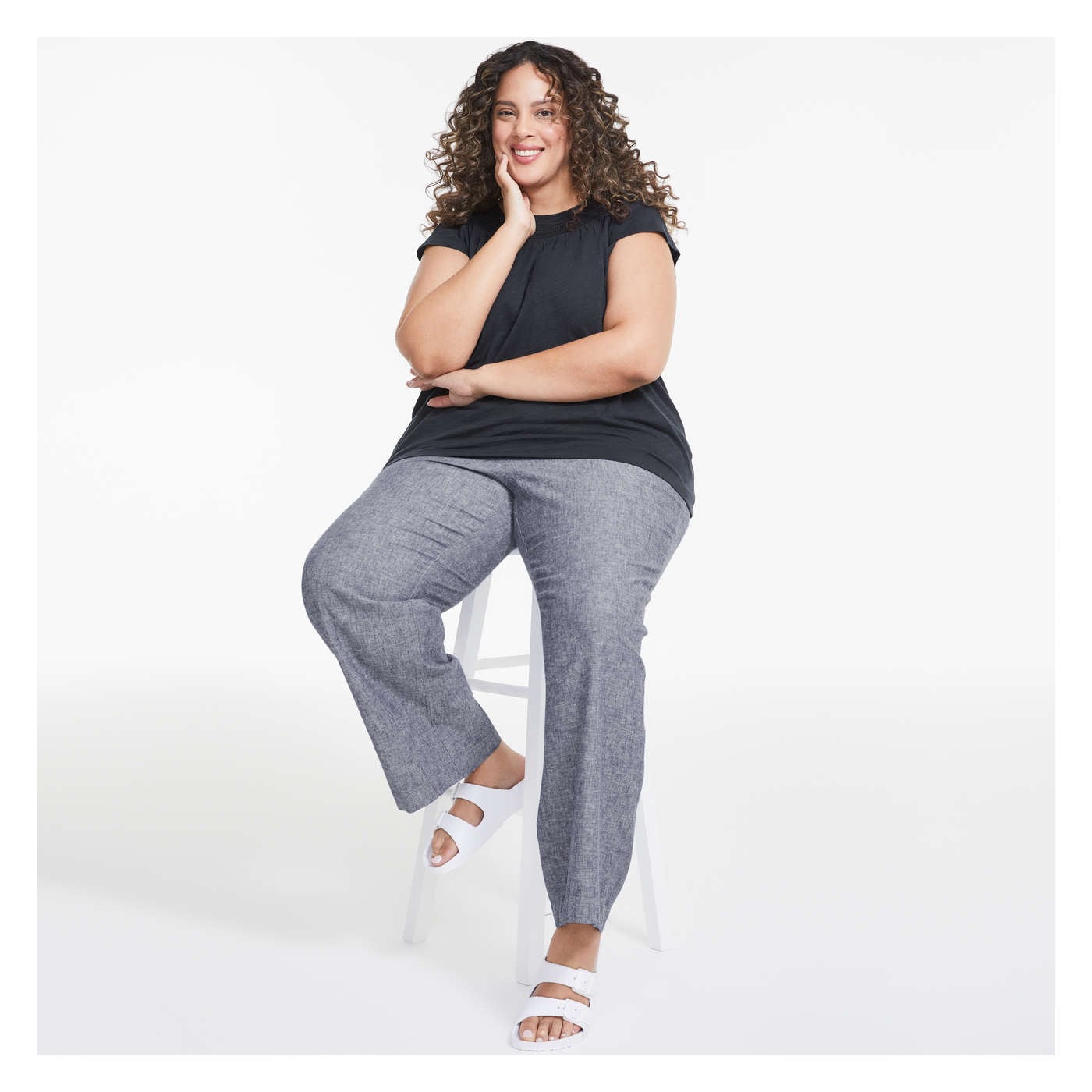 Women+ Wide Leg Linen-Blend Pant