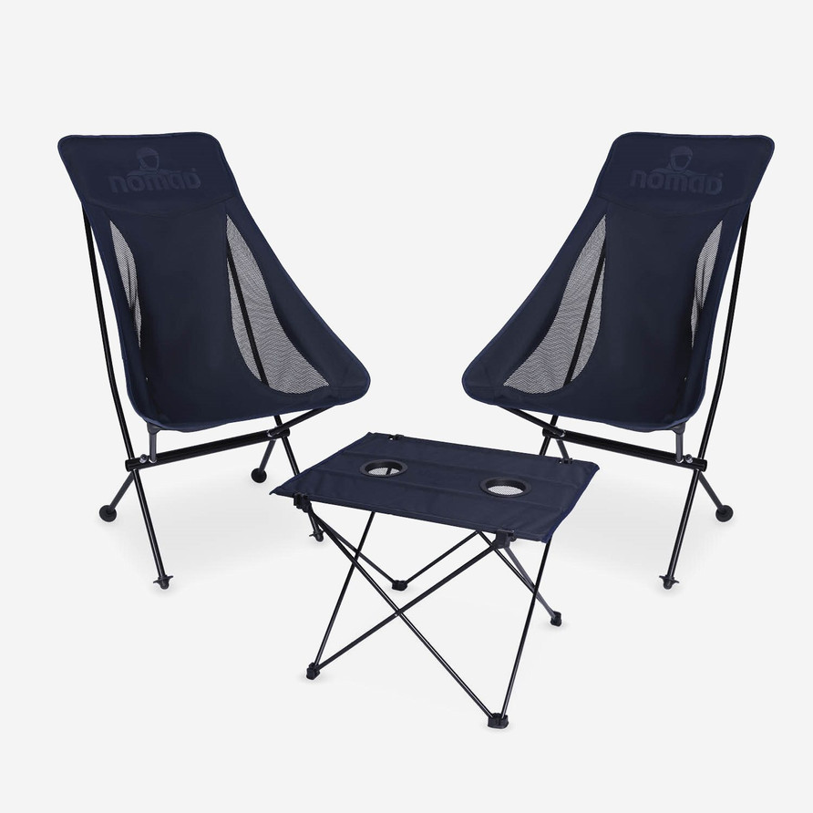 2x Camping Chair Premium Comfort + Camping Table Premium (Set) | Dark navy