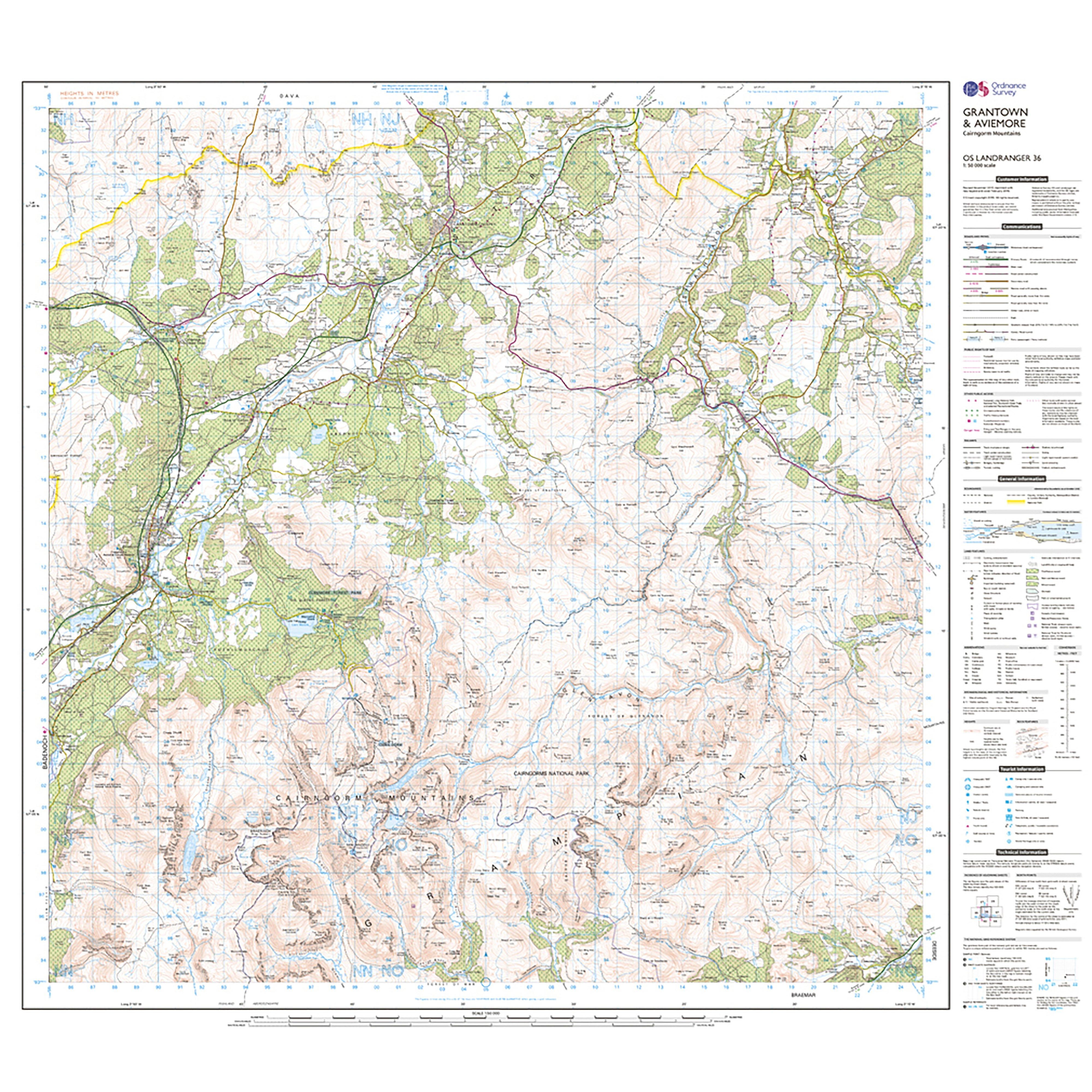 Landranger Active 36 Grantown, Aviemore & Cairngorm Mountains Map With Digital Version