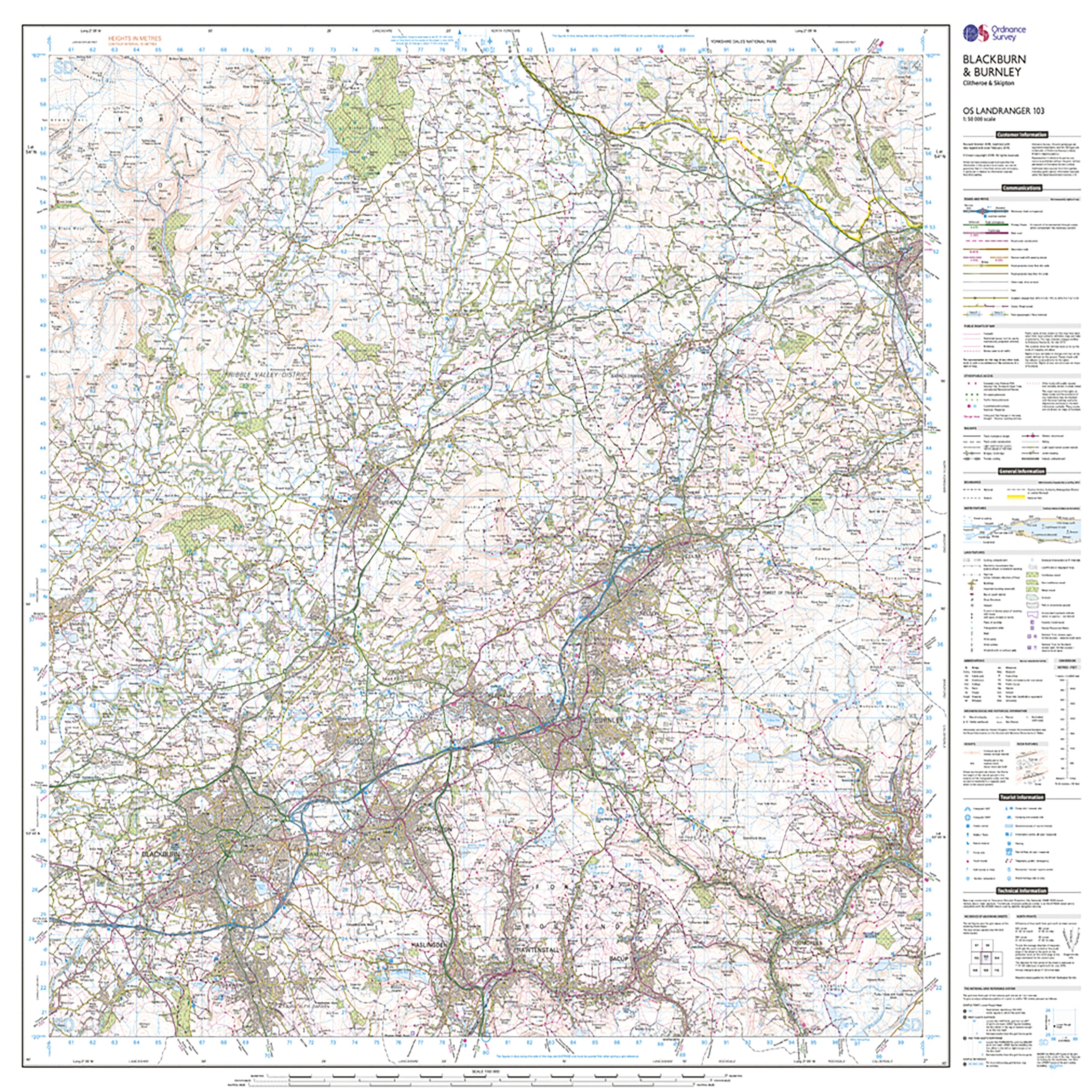 Landranger 103 Blackburn & Burnley, Clitheroe & Skipton Map