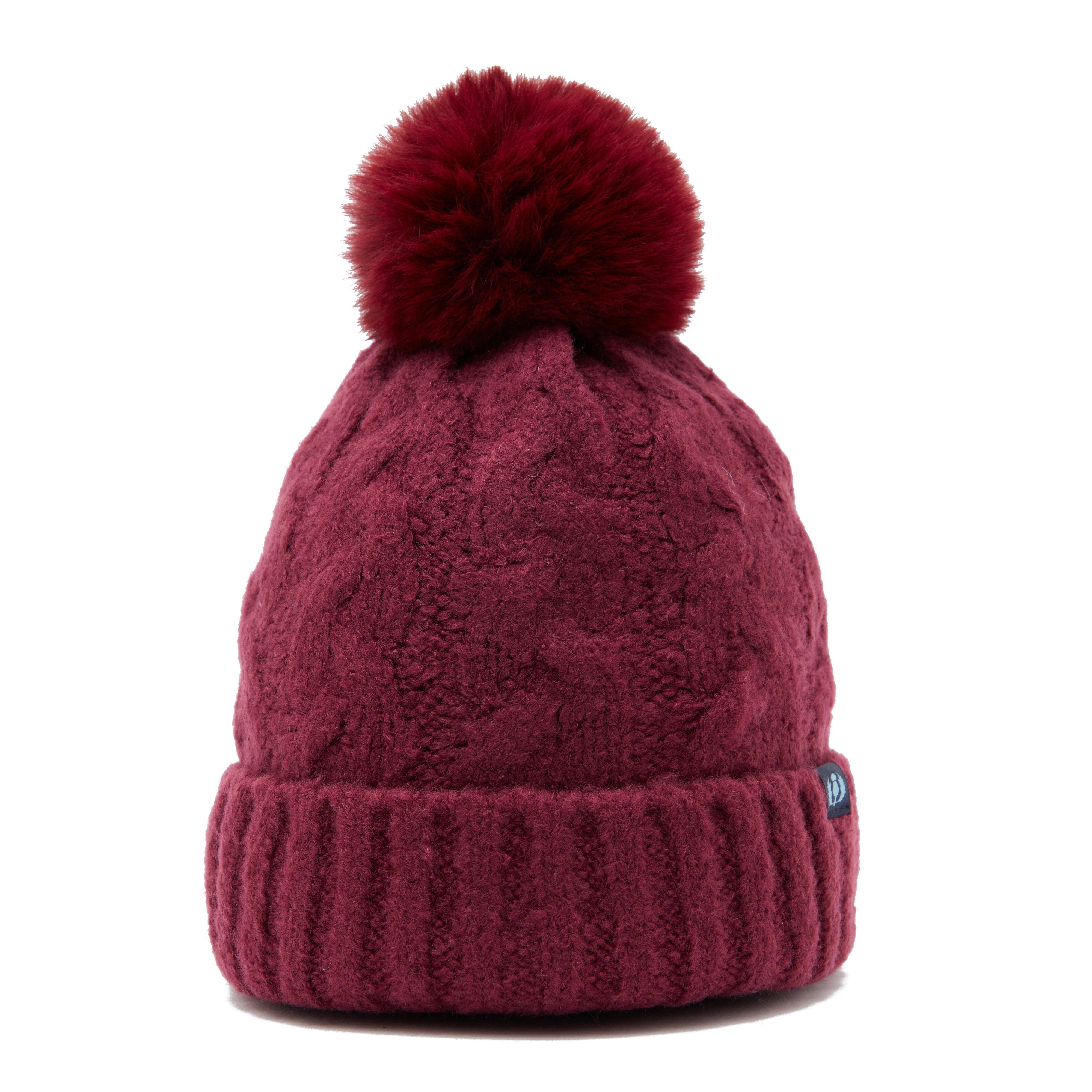 Chunky Knit Bobble Hat Wine