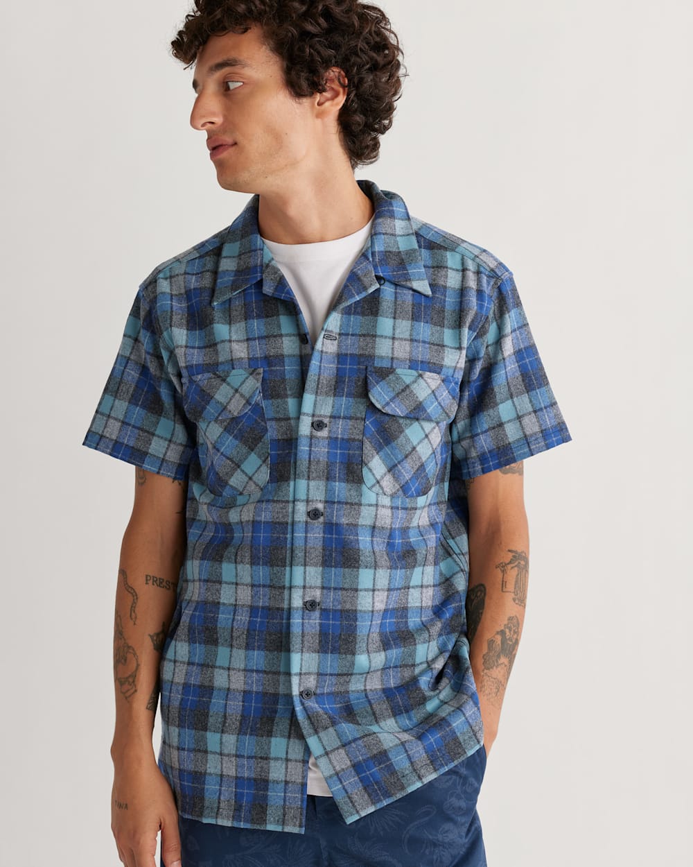 MEN'S PLAID SHORT-SLEEVE BOARD SHIRT