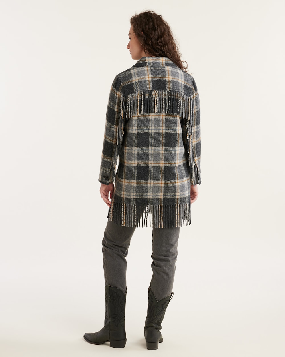 WOMEN'S PLAID JOLENE WOOL FRINGED JACKET