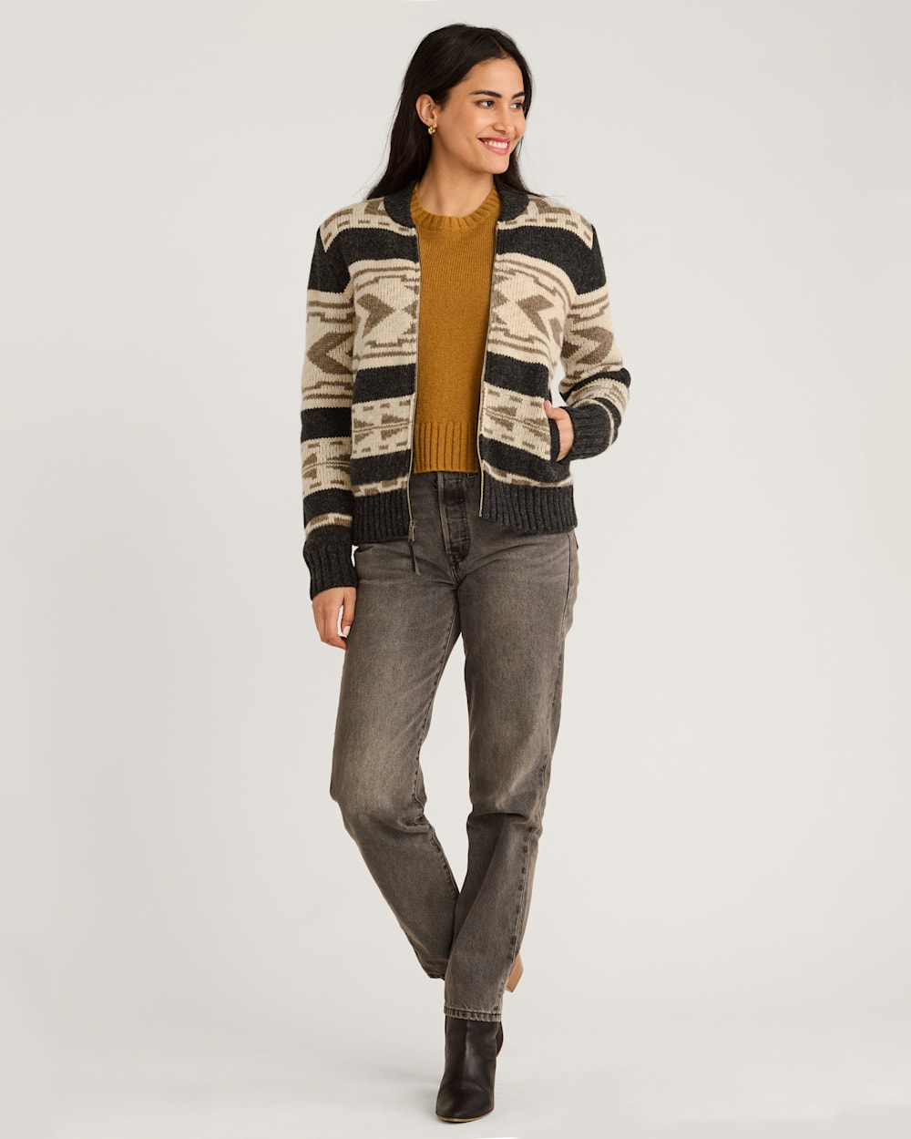 WOMEN'S GRAPHIC SHETLAND COLLECTION ZIP CARDIGAN