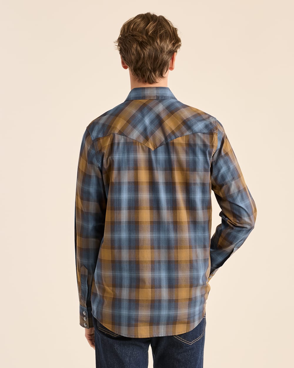 MEN'S PLAID LONG-SLEEVE BISHOP COTTON SHIRT