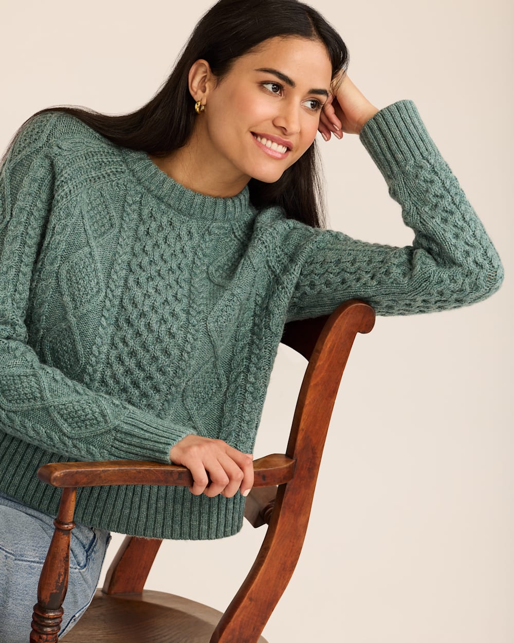 WOMEN'S SHETLAND COLLECTION FISHERMAN SWEATER