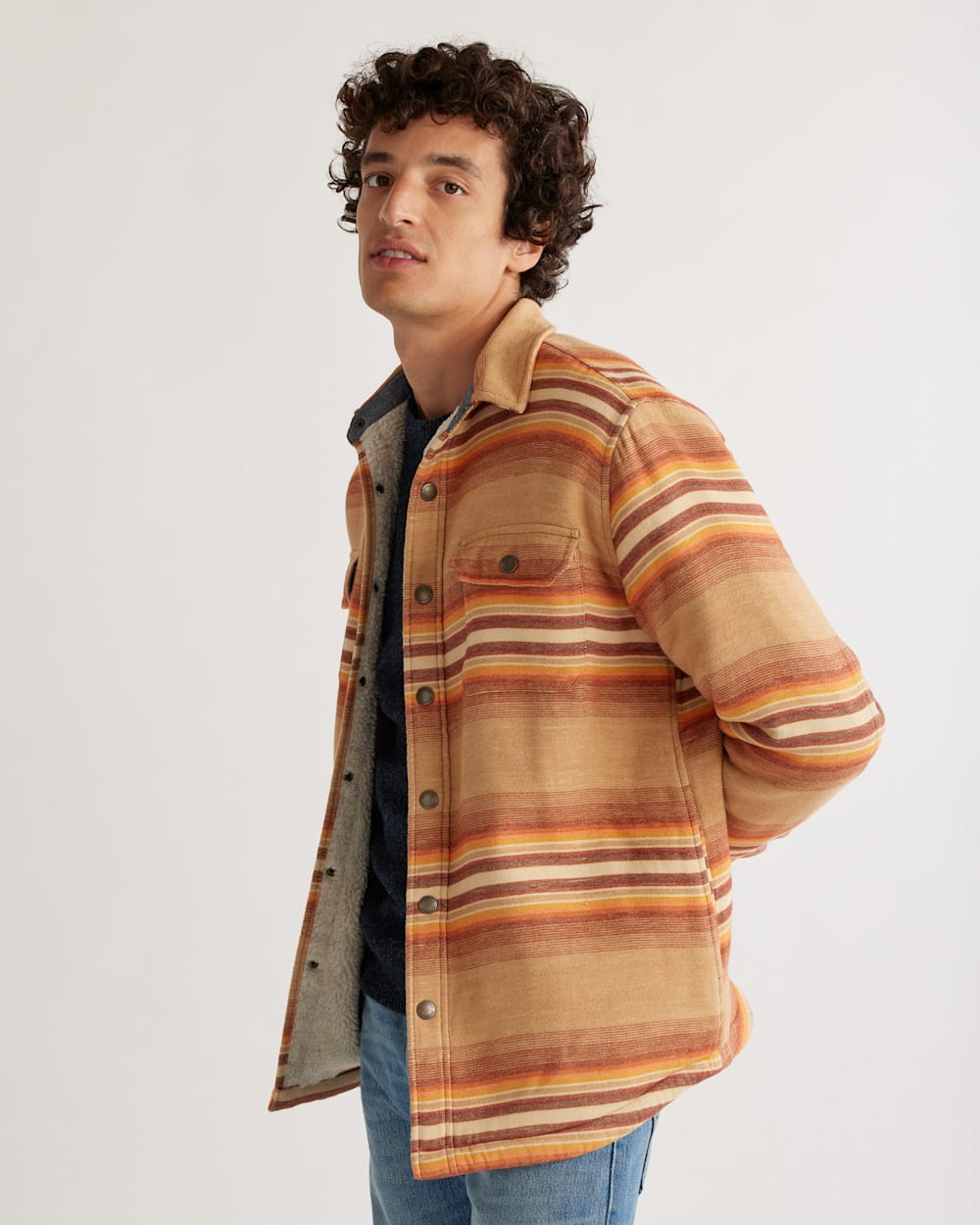 MEN'S STRIPED DOUBLESOFT SHERPA-LINED SHIRT JACKET