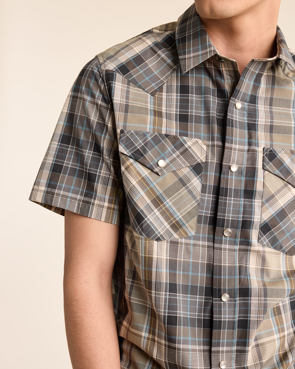 MEN'S PLAID SHORT-SLEEVE BISHOP COTTON SHIRT