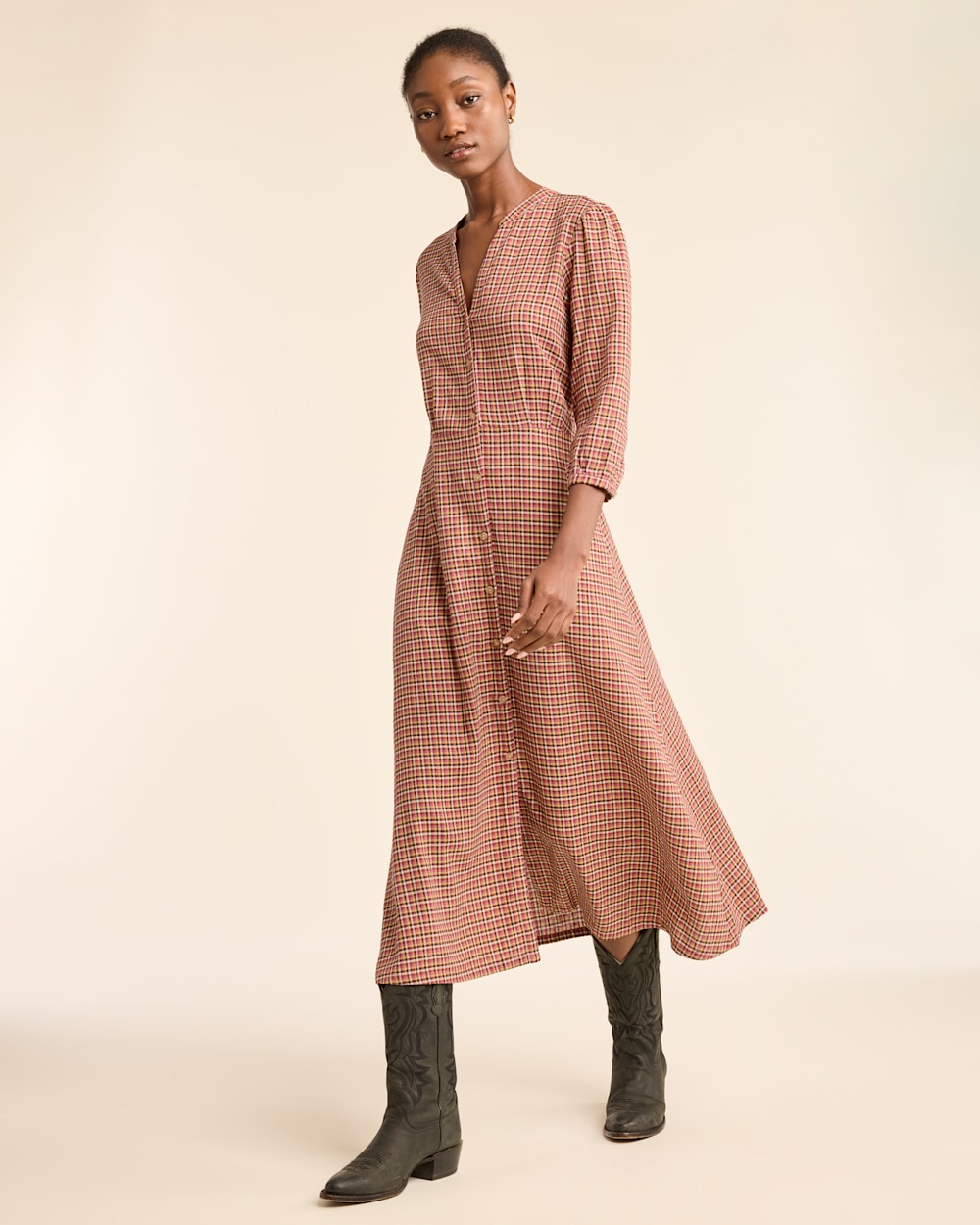 WOMEN'S CHECKED BUTTON-FRONT LANA DRESS