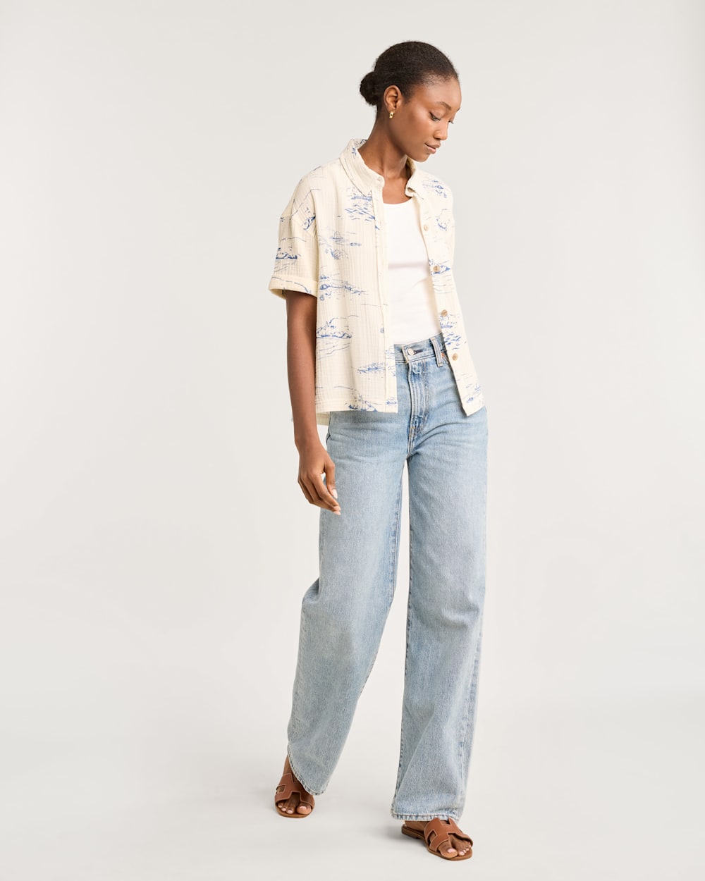 WOMEN'S BUTTON-UP COTTON GAUZE SHIRT