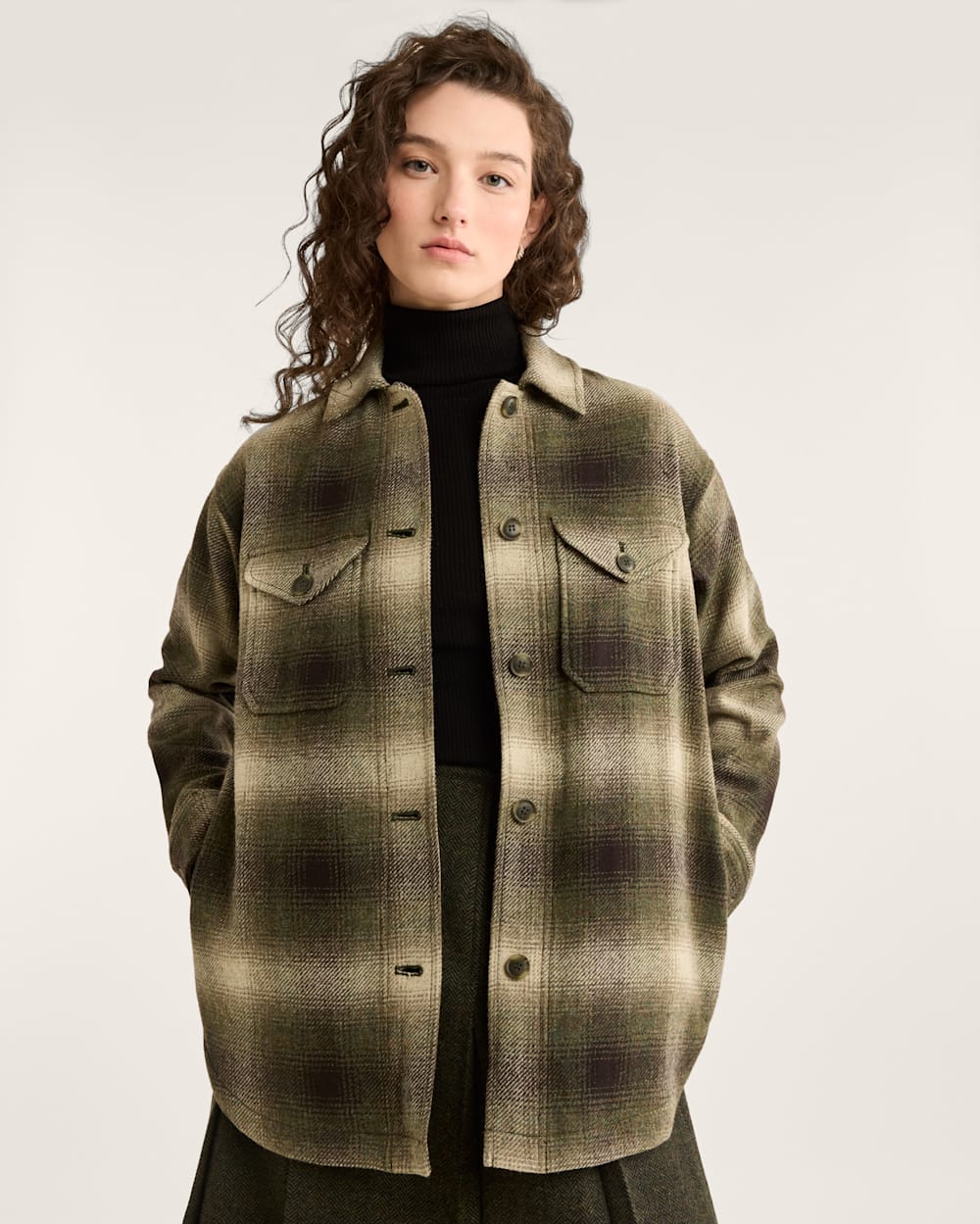 WOMEN'S PLAID WOOL SHIRT JACKET